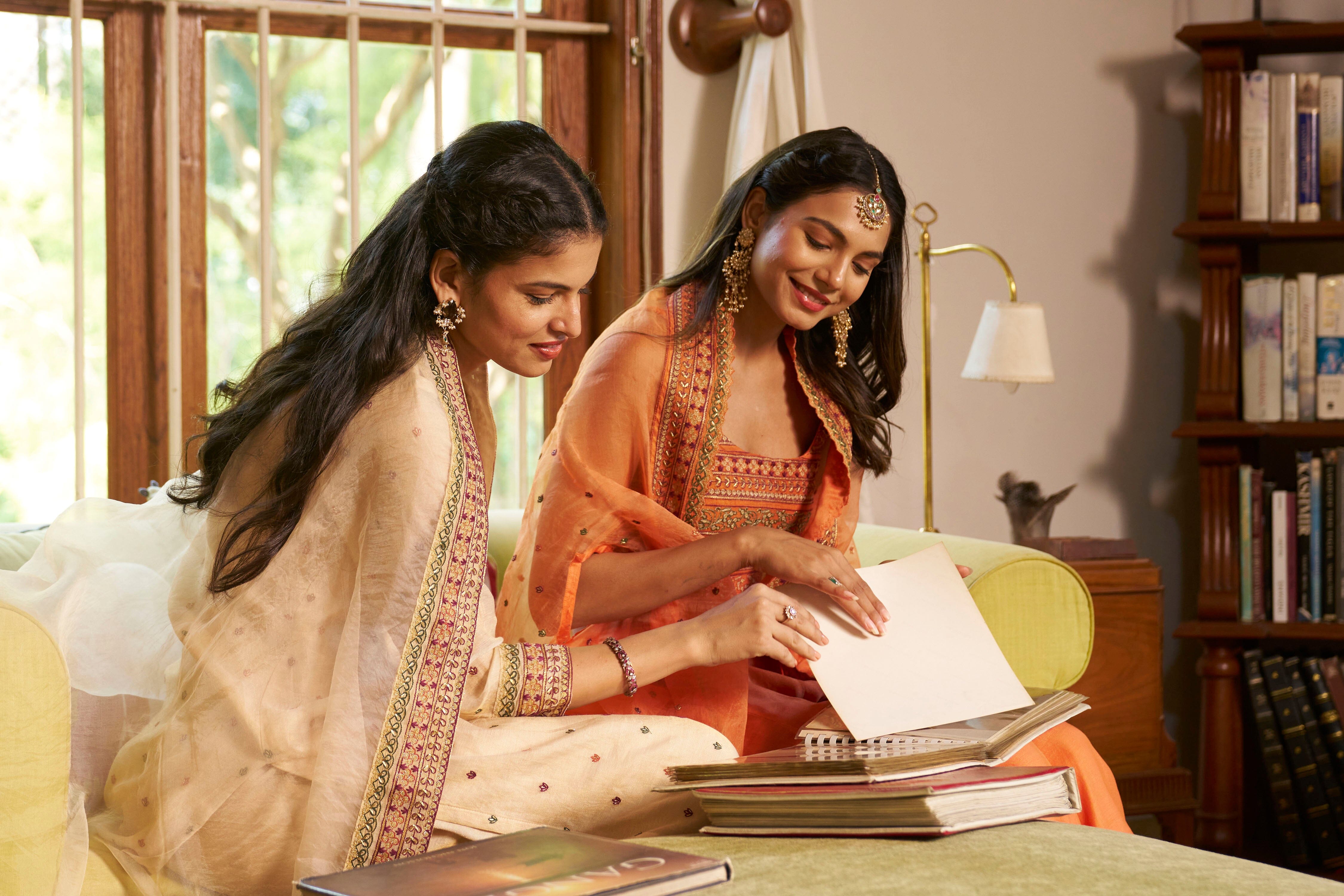 kikli orange-set of 3 ( crop top, sharara & cape style dupatta) Naaz By Noor