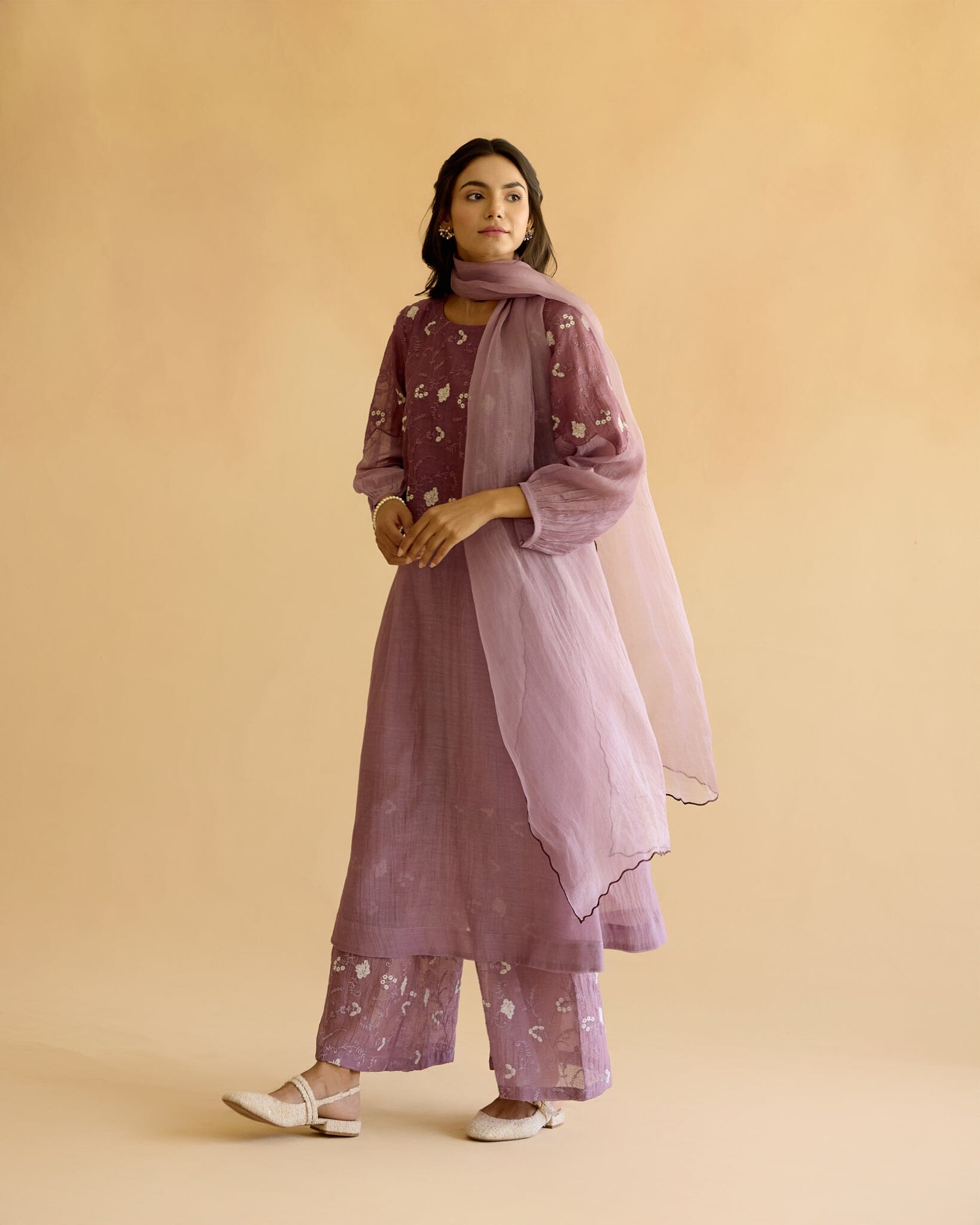 PEACEFUL FLOWER CHILD-SET OF 3( KURTA,PANT& DUPATTA) Naaz By Noor