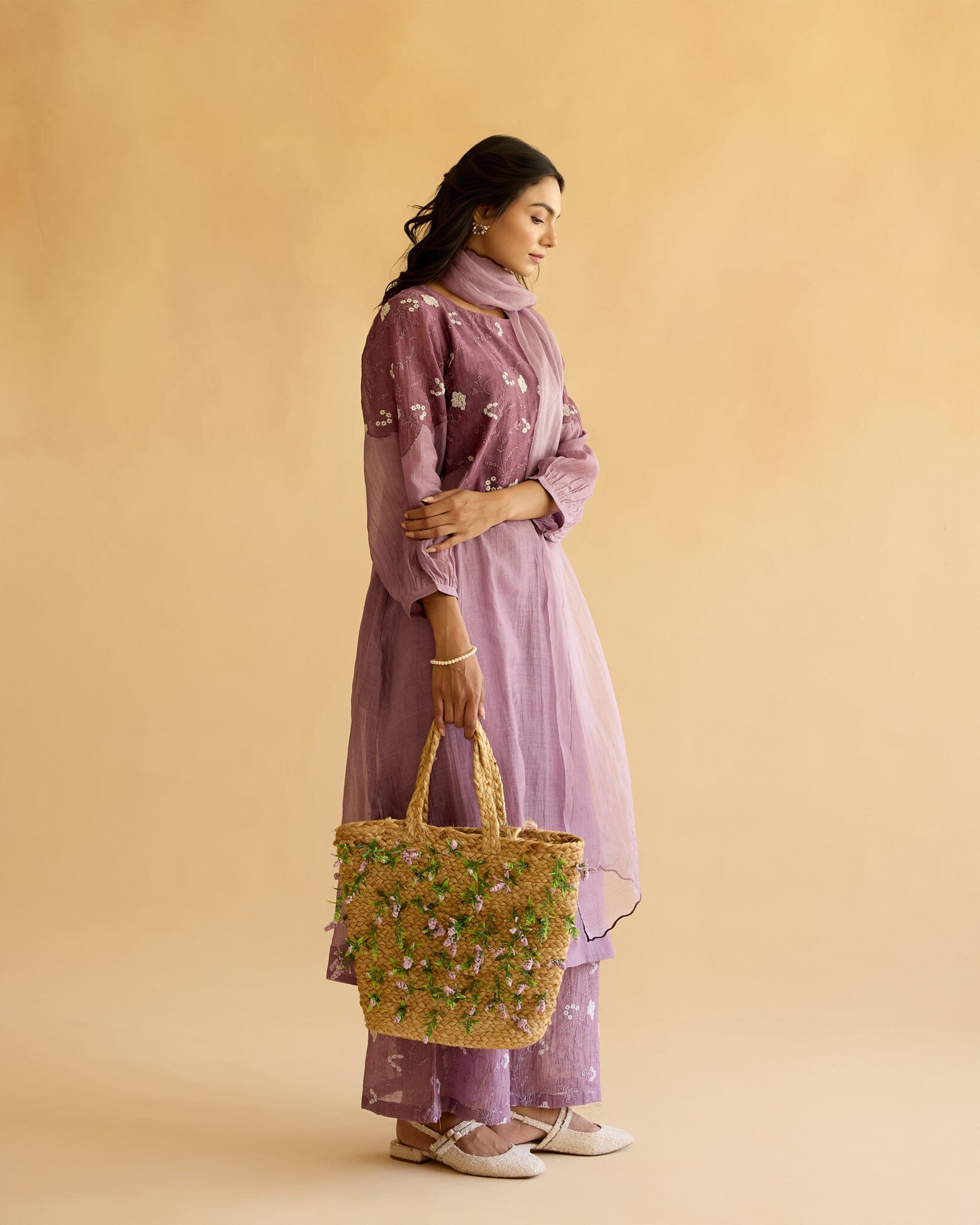 PEACEFUL FLOWER CHILD-SET OF 3( KURTA,PANT& DUPATTA) Naaz By Noor