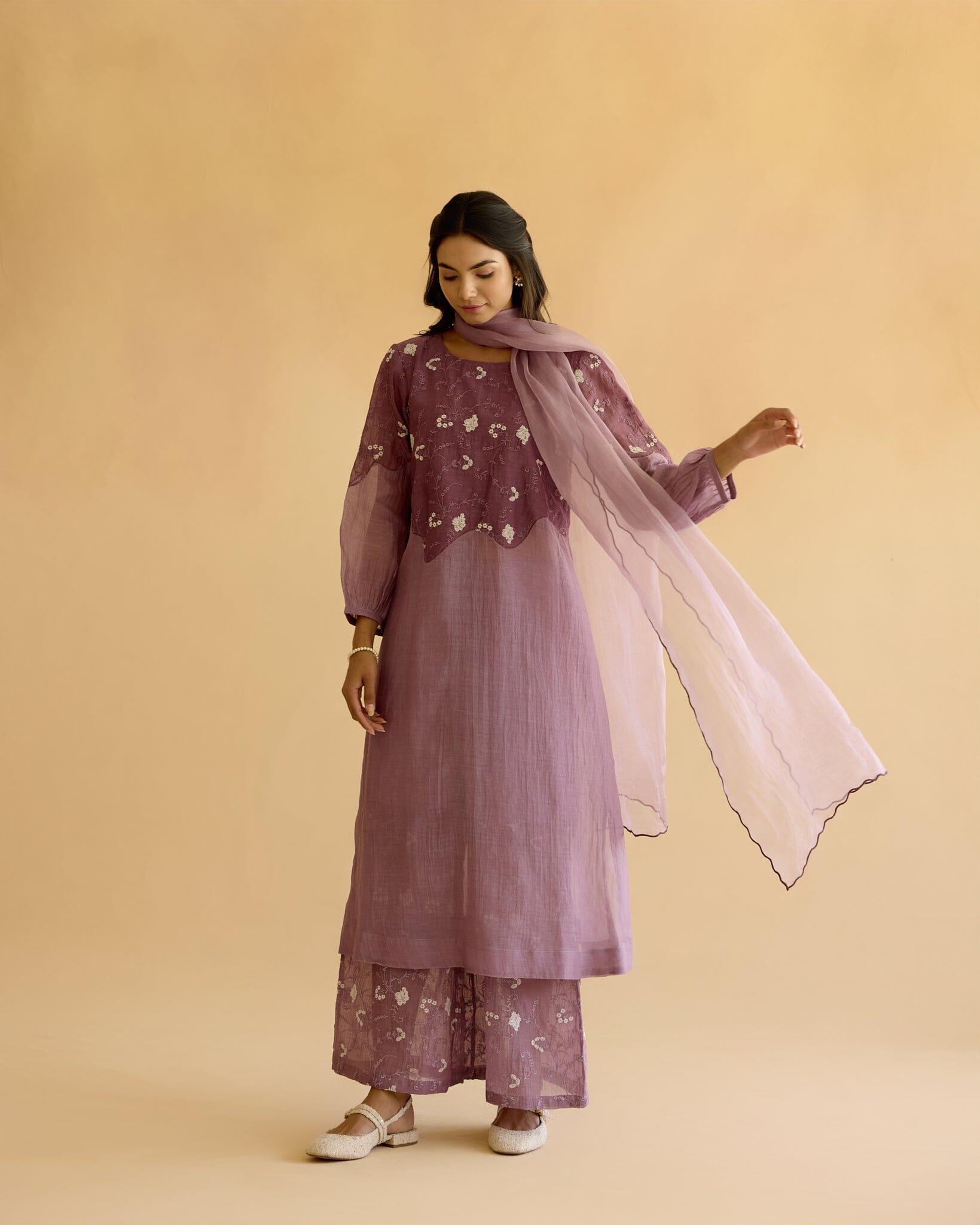 PEACEFUL FLOWER CHILD-SET OF 3( KURTA,PANT& DUPATTA) Naaz By Noor