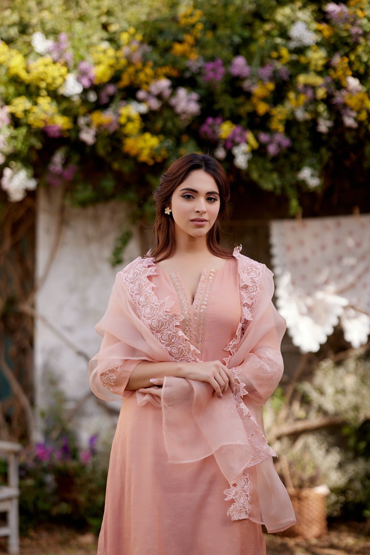 PINK CHERRY BLOSSOM fields- set of 3 ( kurta, pant & dupatta) Naaz By Noor