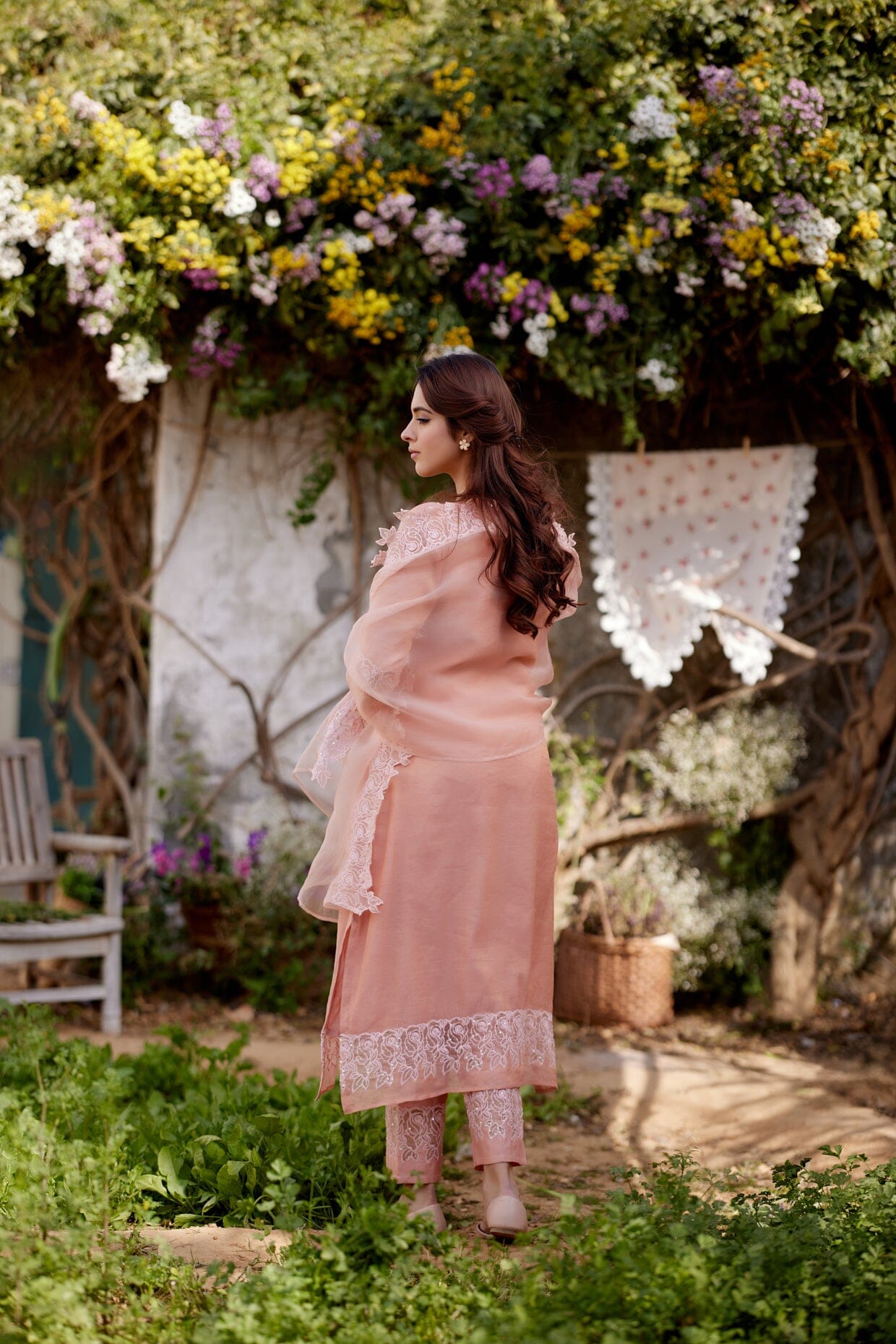 PINK CHERRY BLOSSOM fields- set of 3 ( kurta, pant & dupatta) Naaz By Noor