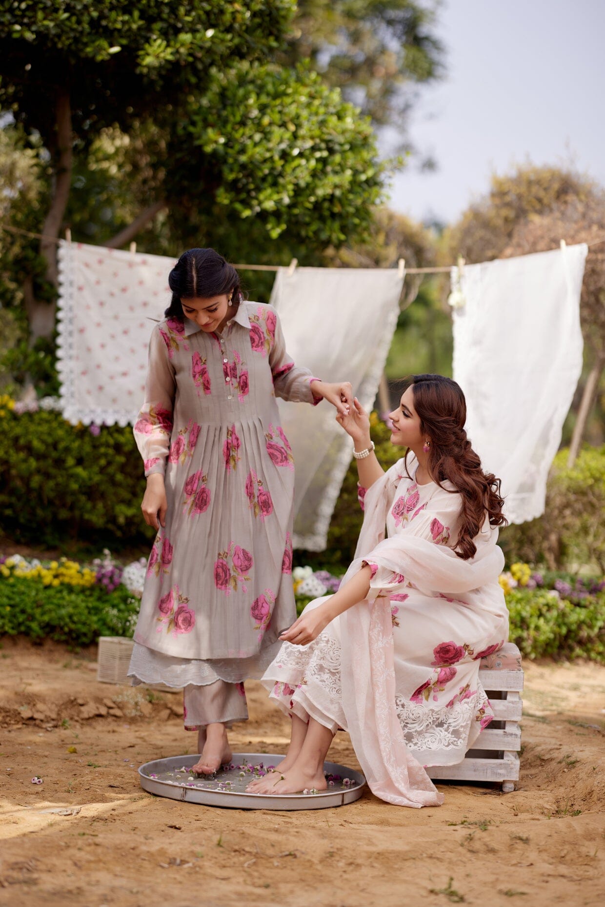 PINK ROSE fields- set of 2 ( kurta & pant) Naaz By Noor