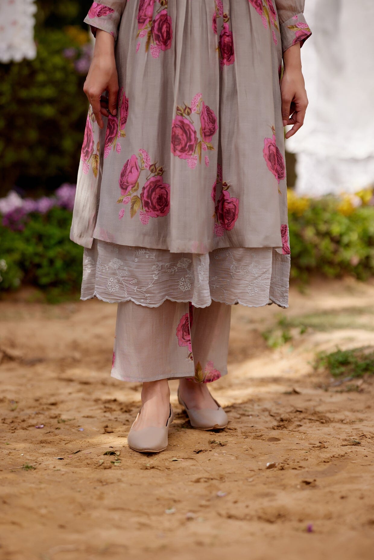 PINK ROSE fields- set of 2 ( kurta & pant) Naaz By Noor