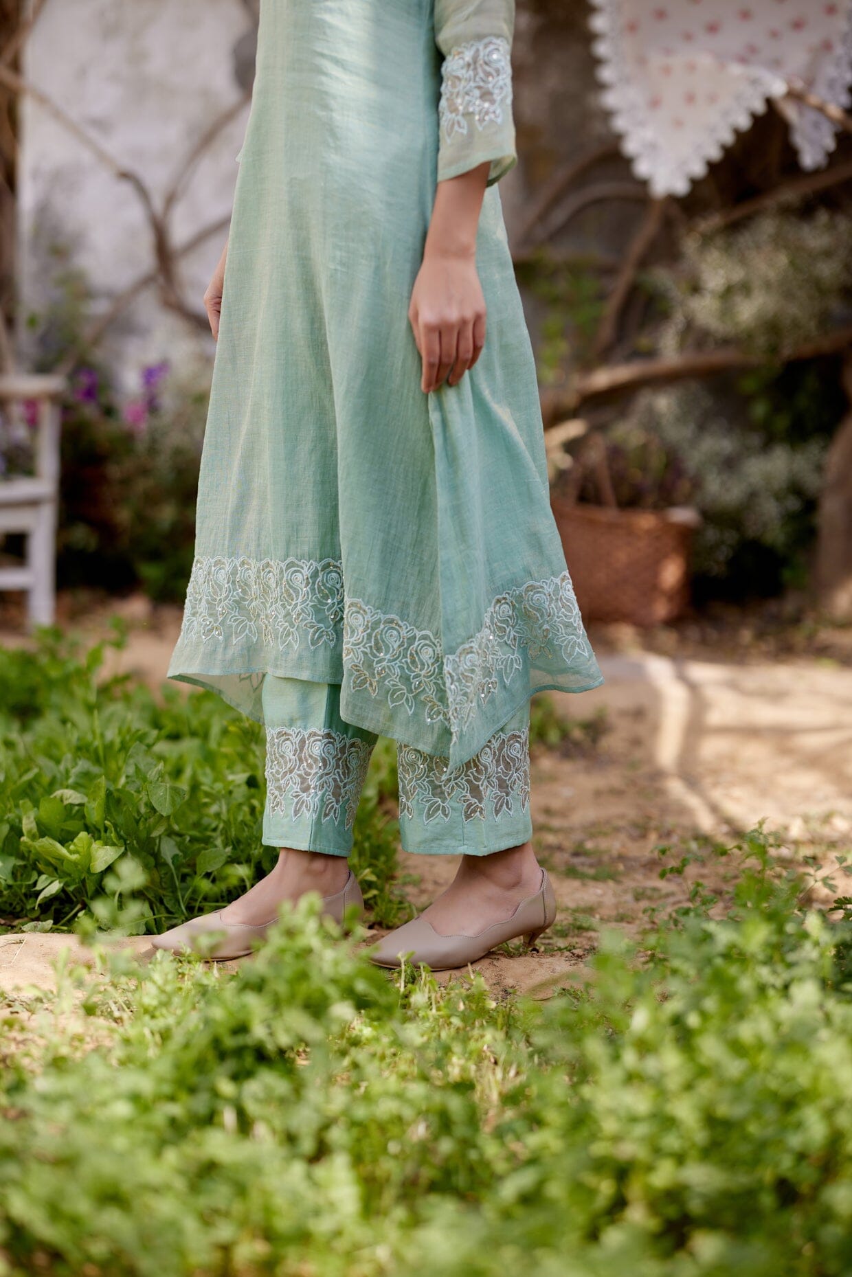 ROSA GREEN fields- set of 3 ( kurta, pant & dupatta) Naaz By Noor
