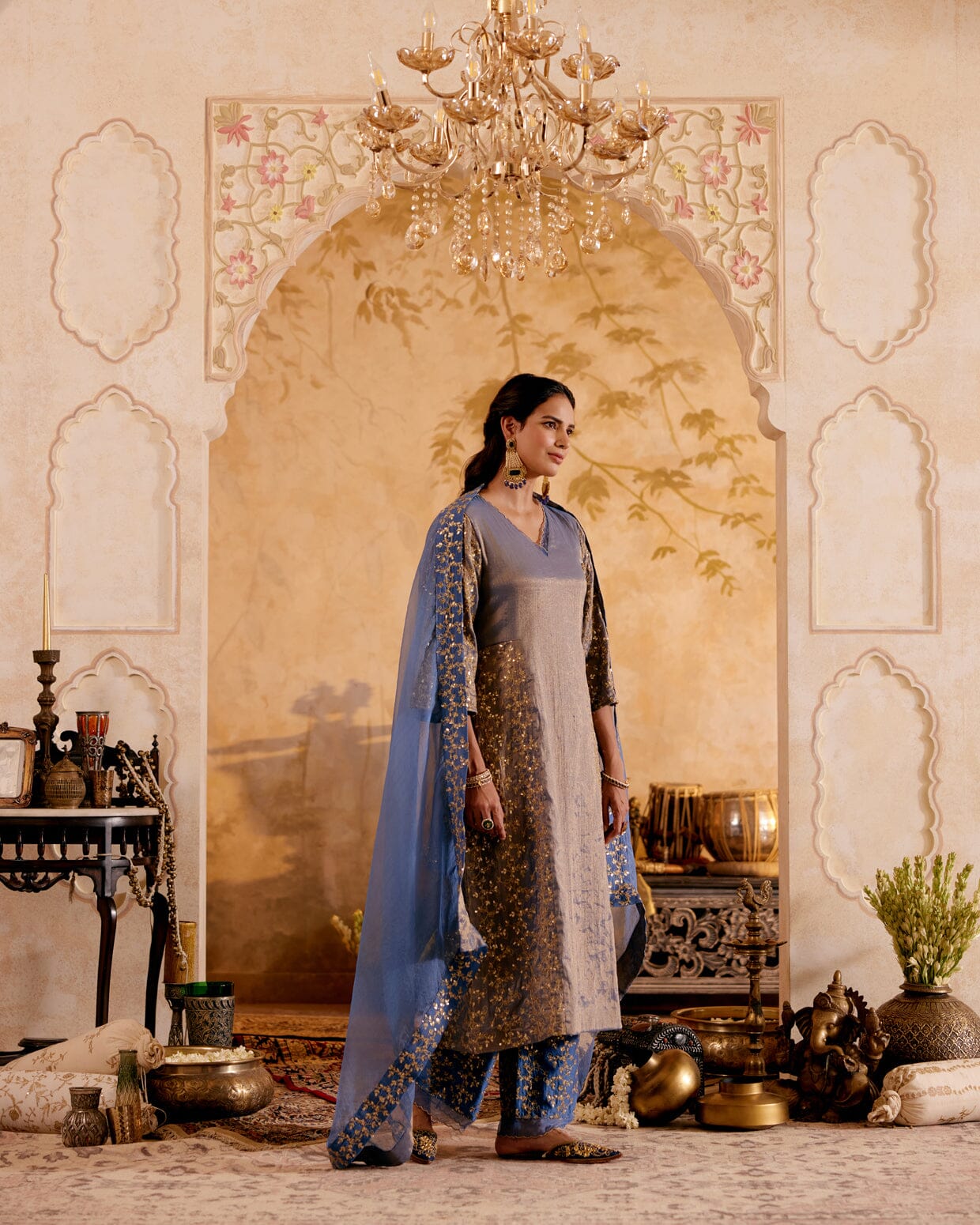 SURMAYI raag Bhairav- set of 3 ( kurta, pant & dupatta) Naaz By Noor