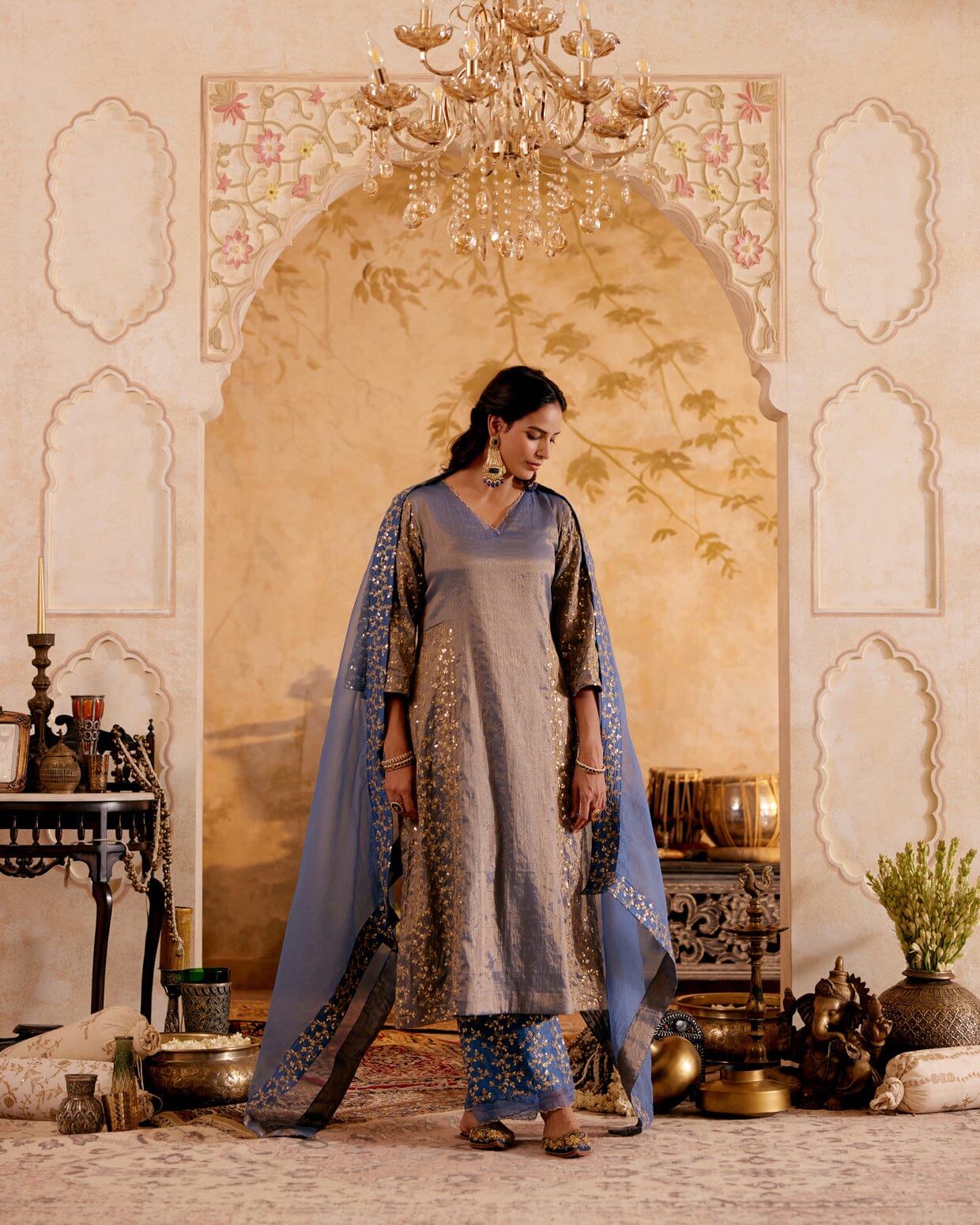 SURMAYI raag Bhairav- set of 3 ( kurta, pant & dupatta) Naaz By Noor