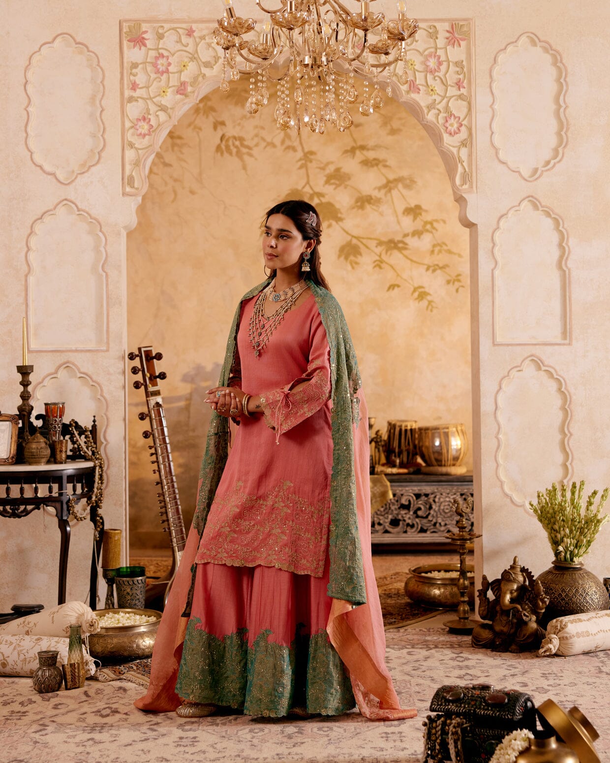 SURMAYI raag Bhairavi- set of 3( kurta, sharara & dupatta) Naaz By Noor
