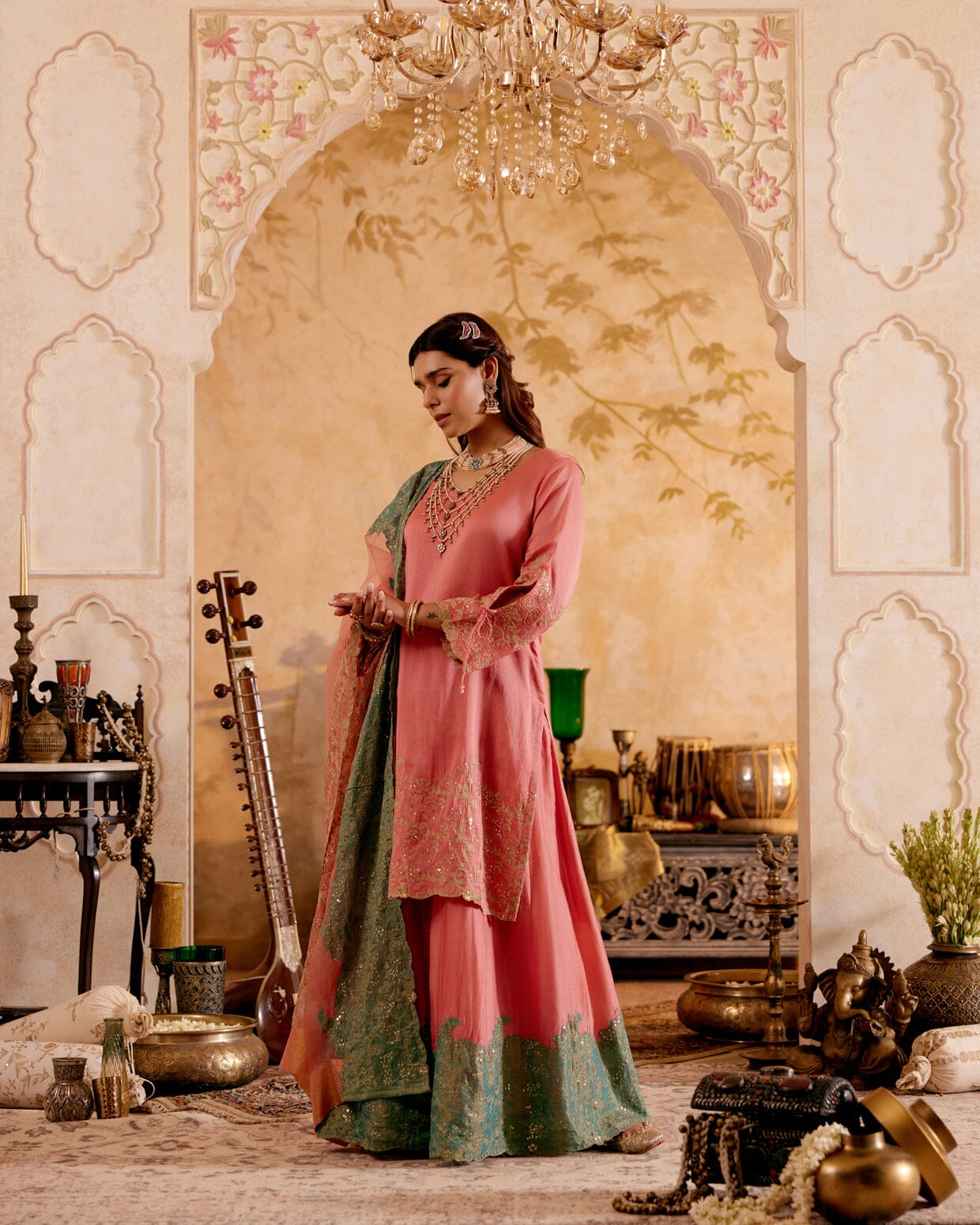 SURMAYI raag Bhairavi- set of 3( kurta, sharara & dupatta) Naaz By Noor