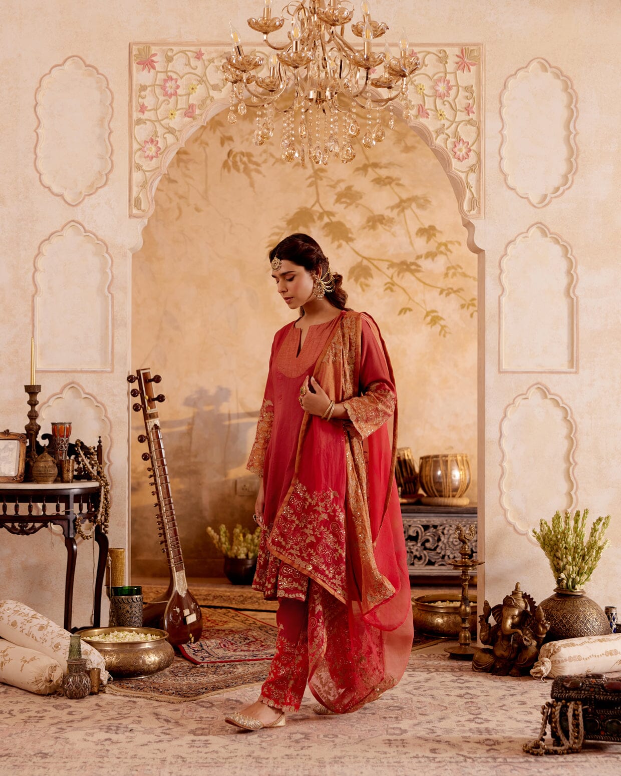 SURMAYI raag Bhupali-set of 3( kalidar kurta, pant & dupatta) Naaz By Noor