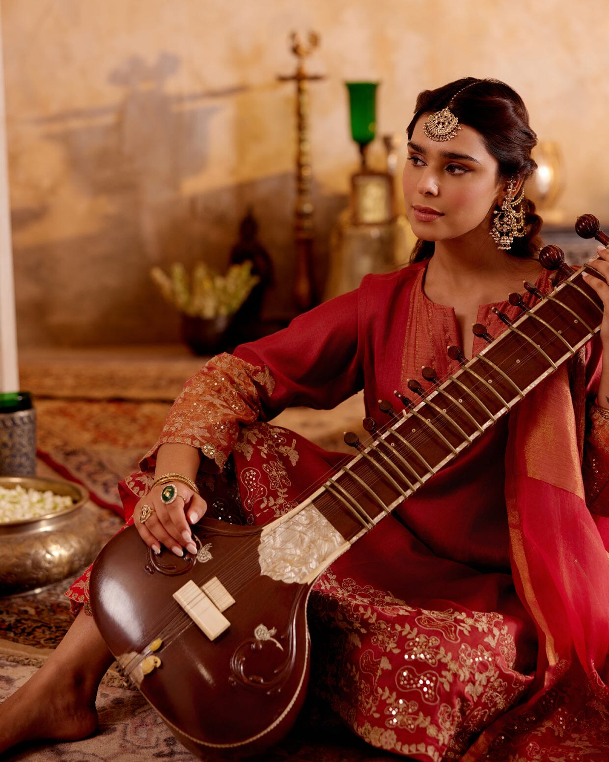 SURMAYI raag Bhupali-set of 3( kalidar kurta, pant & dupatta) Naaz By Noor