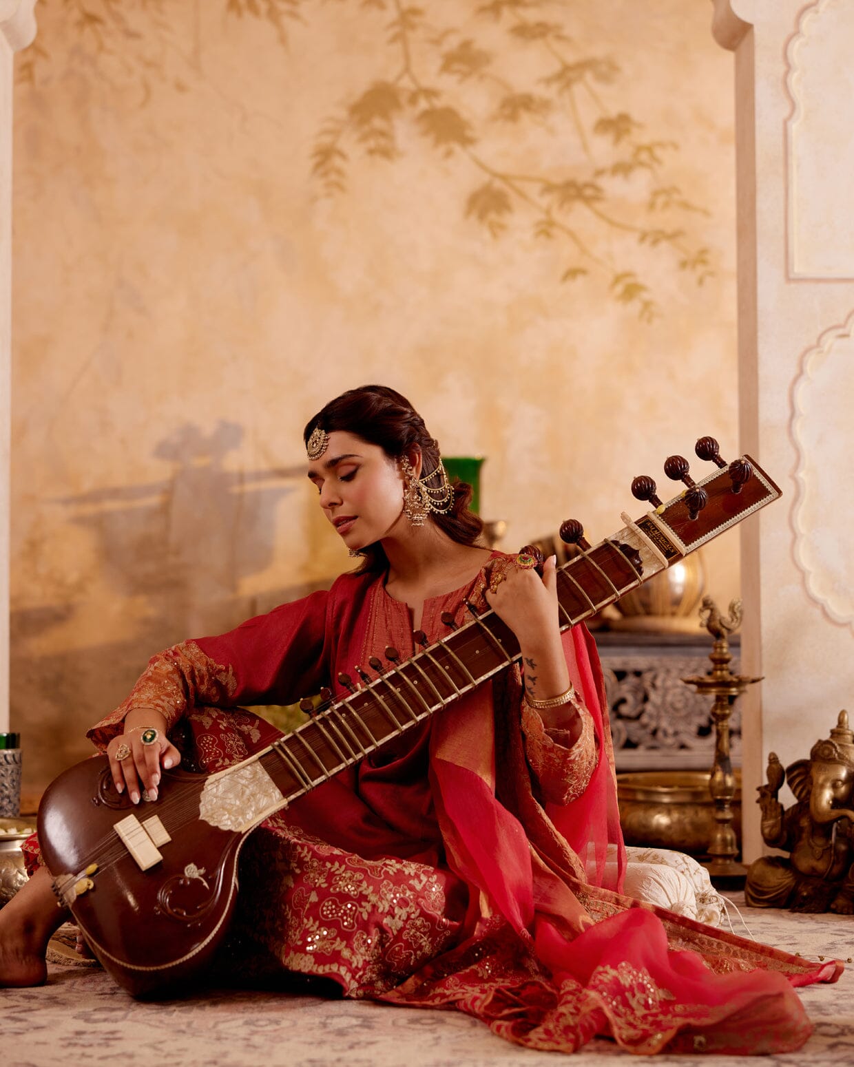 SURMAYI raag Bhupali-set of 3( kalidar kurta, pant & dupatta) Naaz By Noor