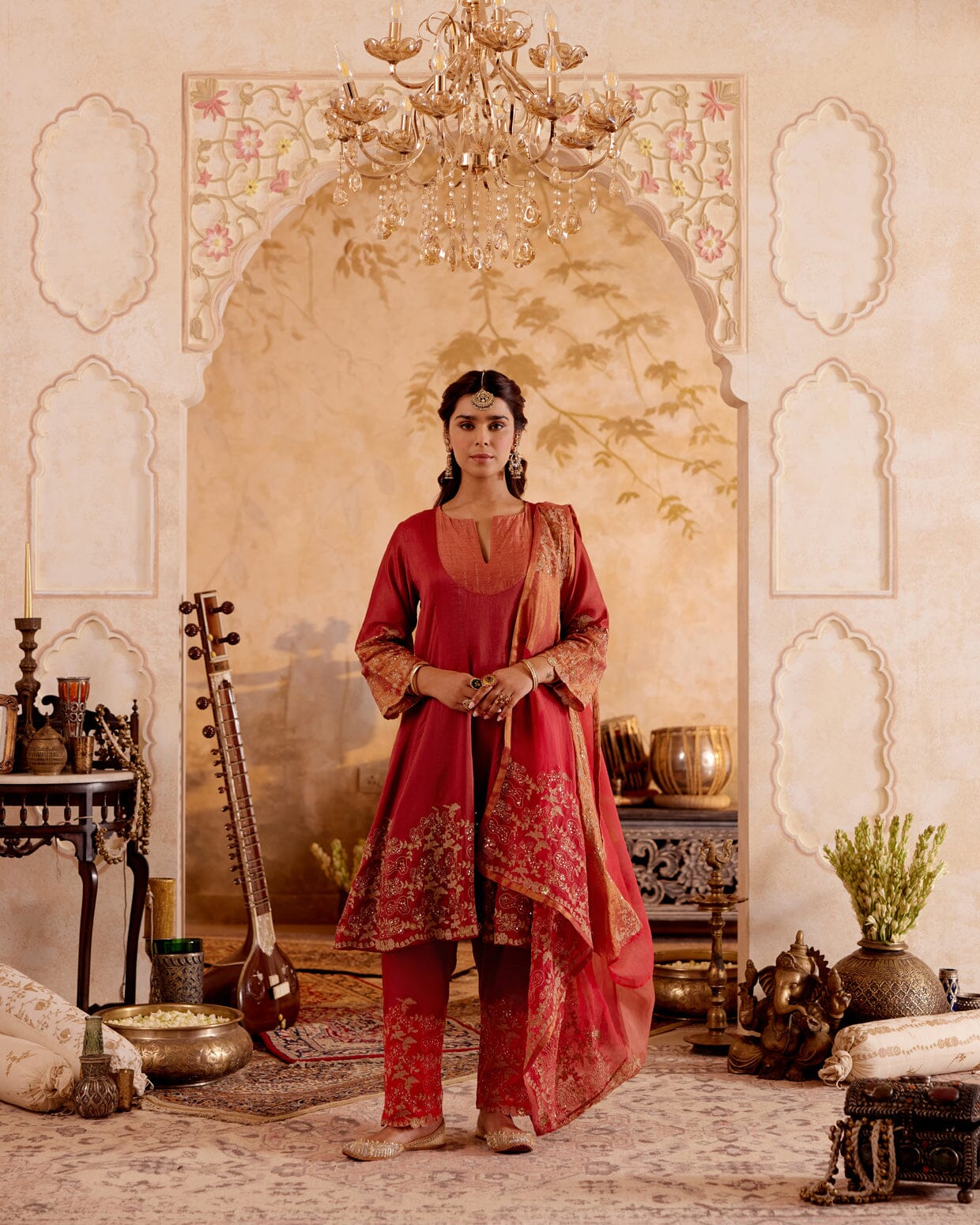 SURMAYI raag Bhupali-set of 3( kalidar kurta, pant & dupatta) Naaz By Noor