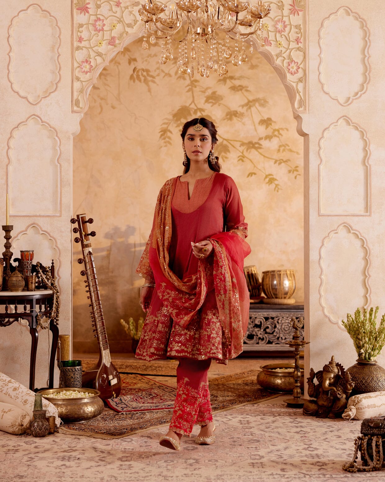 SURMAYI raag Bhupali-set of 3( kalidar kurta, pant & dupatta) Naaz By Noor