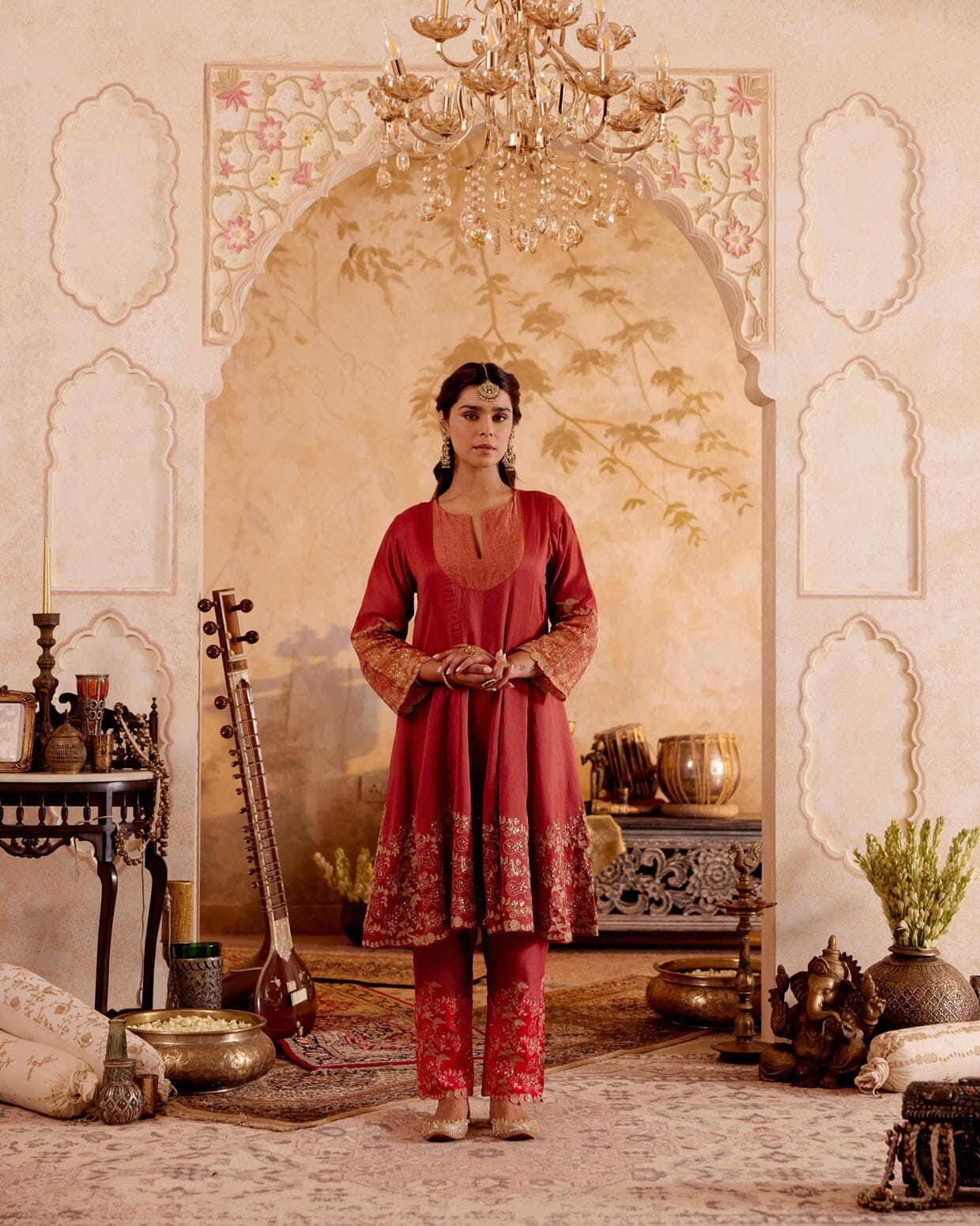 SURMAYI raag Bhupali-set of 3( kalidar kurta, pant & dupatta) Naaz By Noor