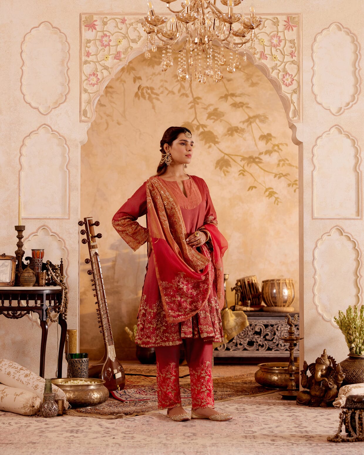 SURMAYI raag Bhupali-set of 3( kalidar kurta, pant & dupatta) Naaz By Noor