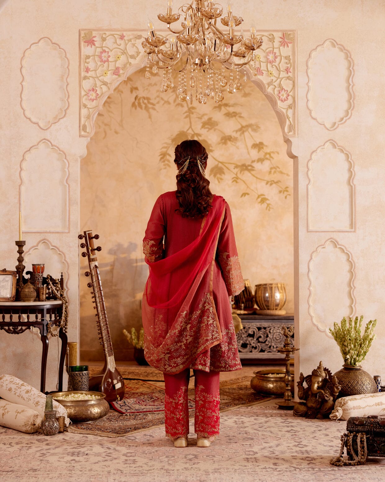 SURMAYI raag Bhupali-set of 3( kalidar kurta, pant & dupatta) Naaz By Noor
