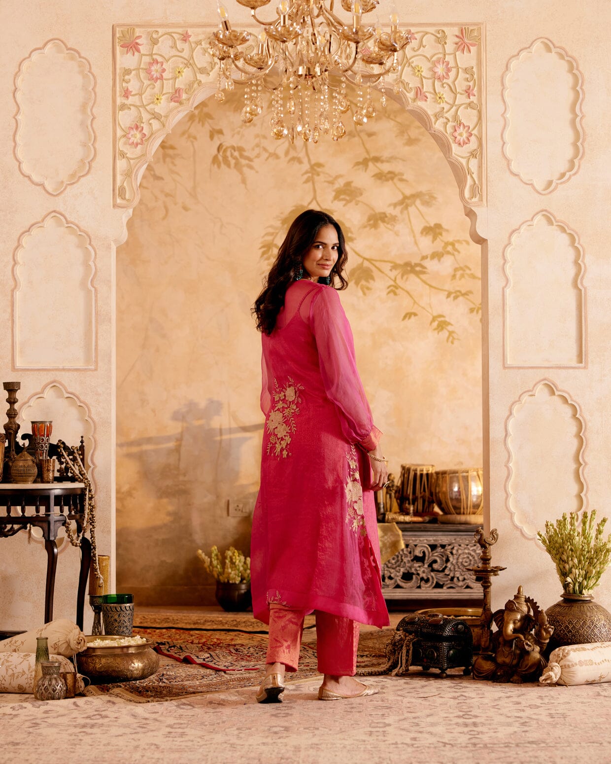 SURMAYI raag Bilawal- set of 3( kurta, pant & organza overlay) Naaz By Noor