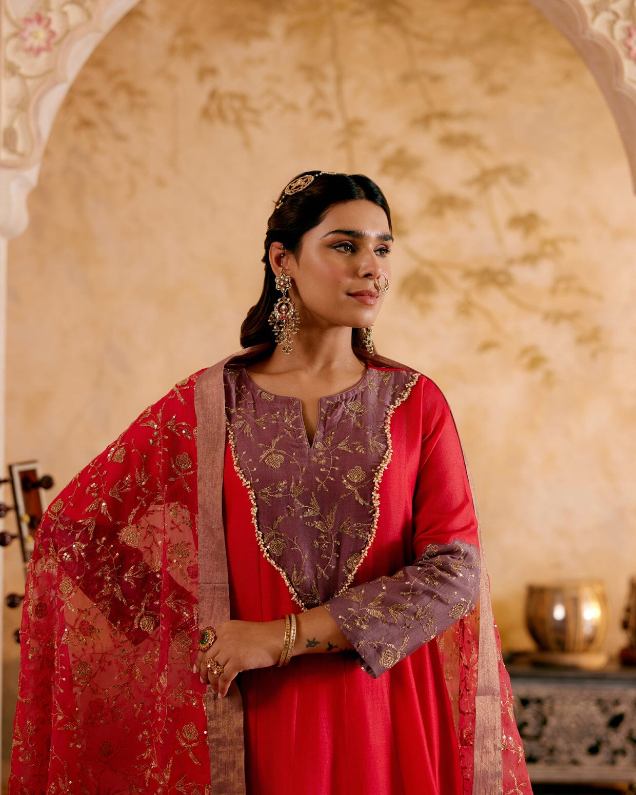 SURMAYI raag Kafi- set of 3( kalidar kurta, pant & dupatta) Naaz By Noor