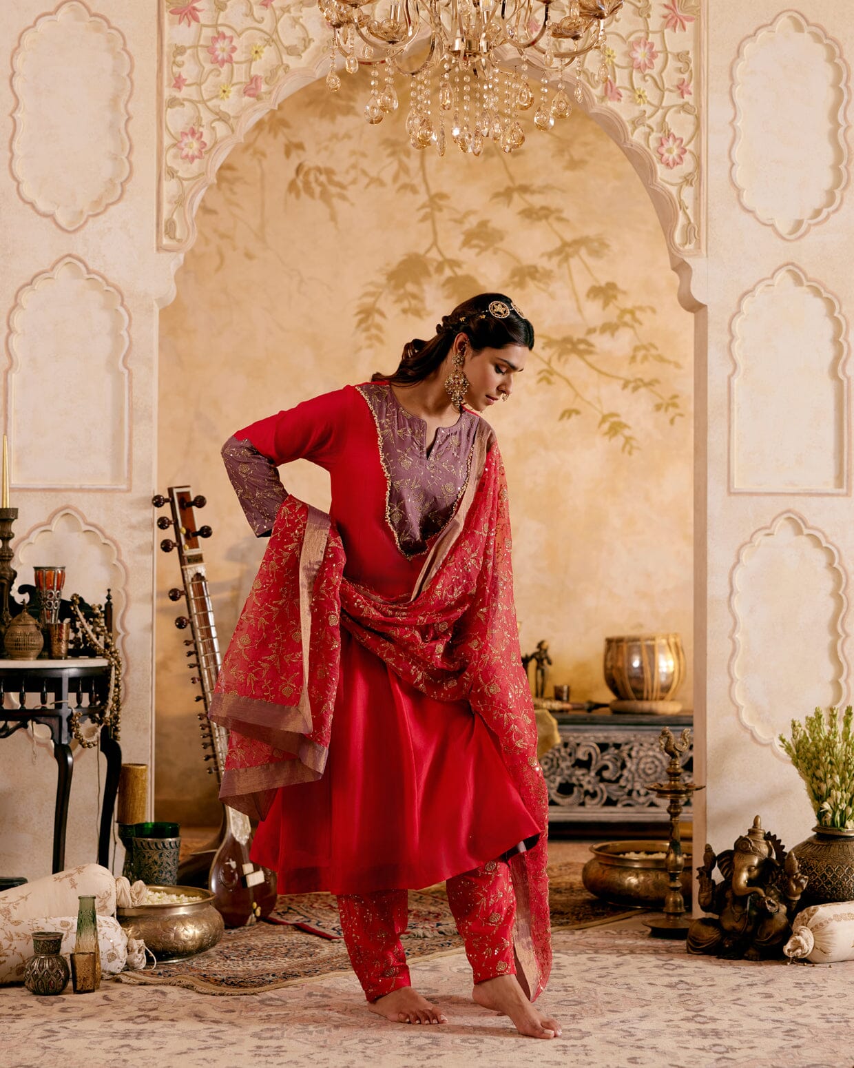 SURMAYI raag Kafi- set of 3( kalidar kurta, pant & dupatta) Naaz By Noor