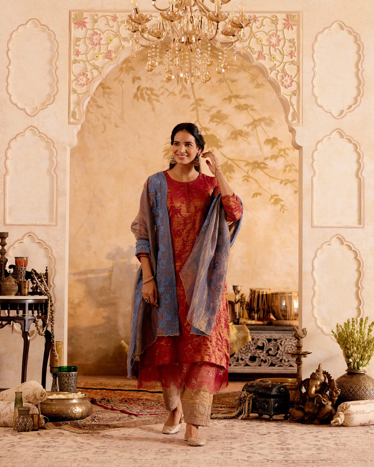 SURMAYI raag Maahuri- set of 3 ( plum kurta, pant & dupatta) Naaz By Noor