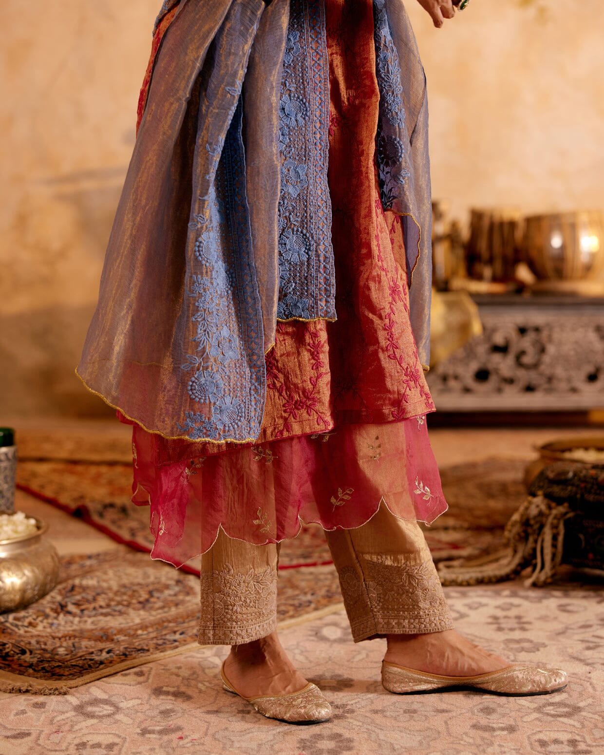 SURMAYI raag Maahuri- set of 3 ( plum kurta, pant & dupatta) Naaz By Noor