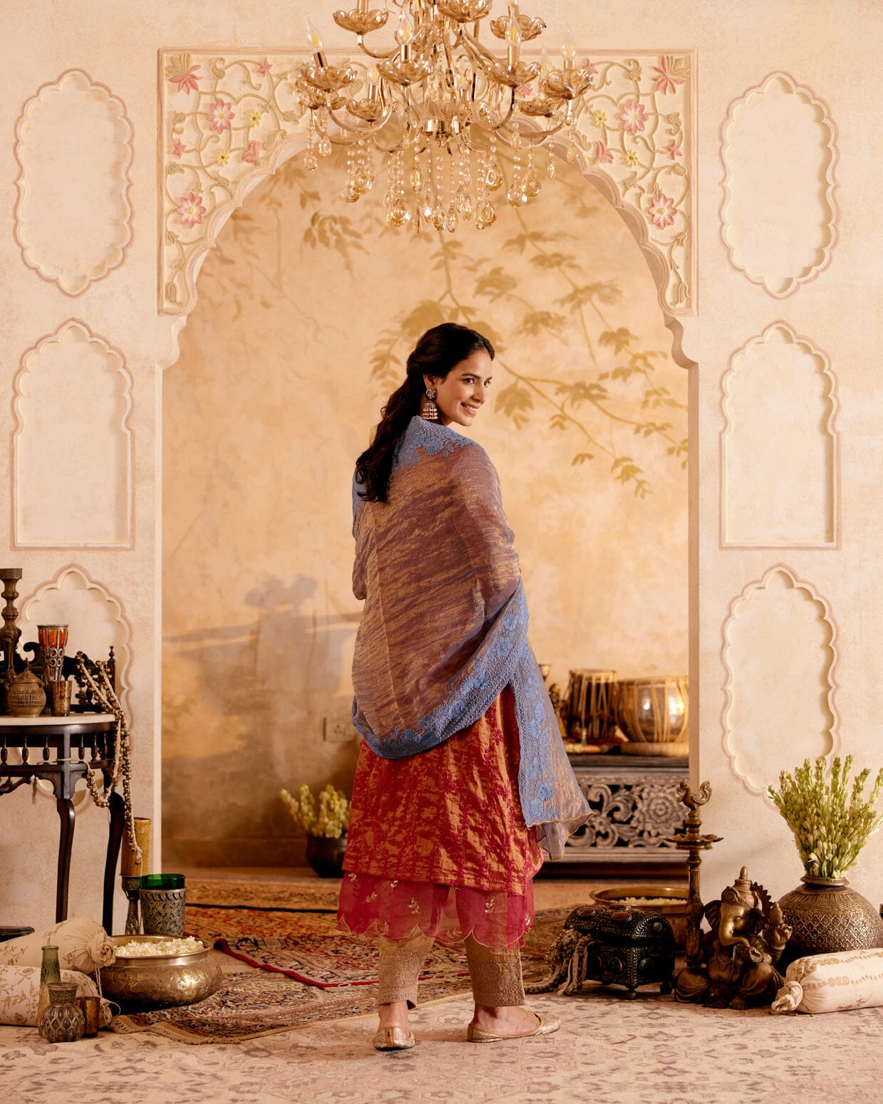 SURMAYI raag Maahuri- set of 3 ( plum kurta, pant & dupatta) Naaz By Noor