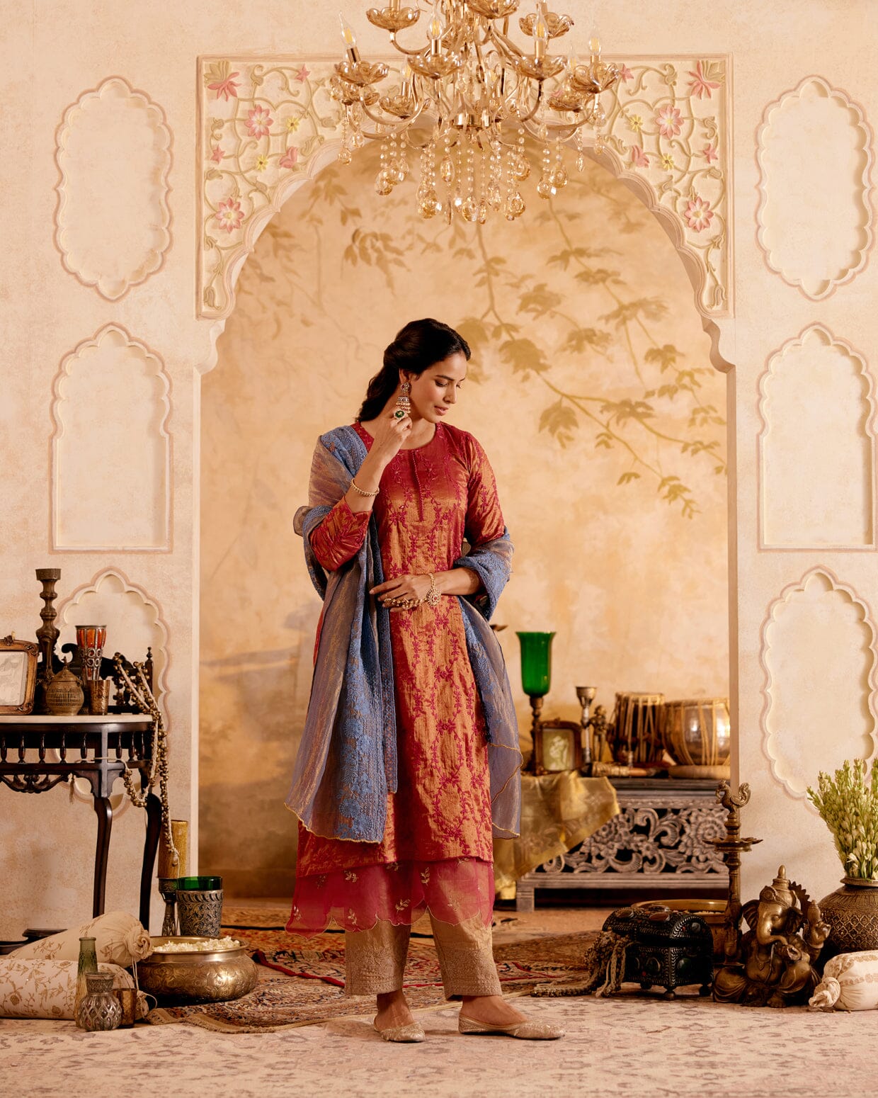 SURMAYI raag Maahuri- set of 3 ( plum kurta, pant & dupatta) Naaz By Noor