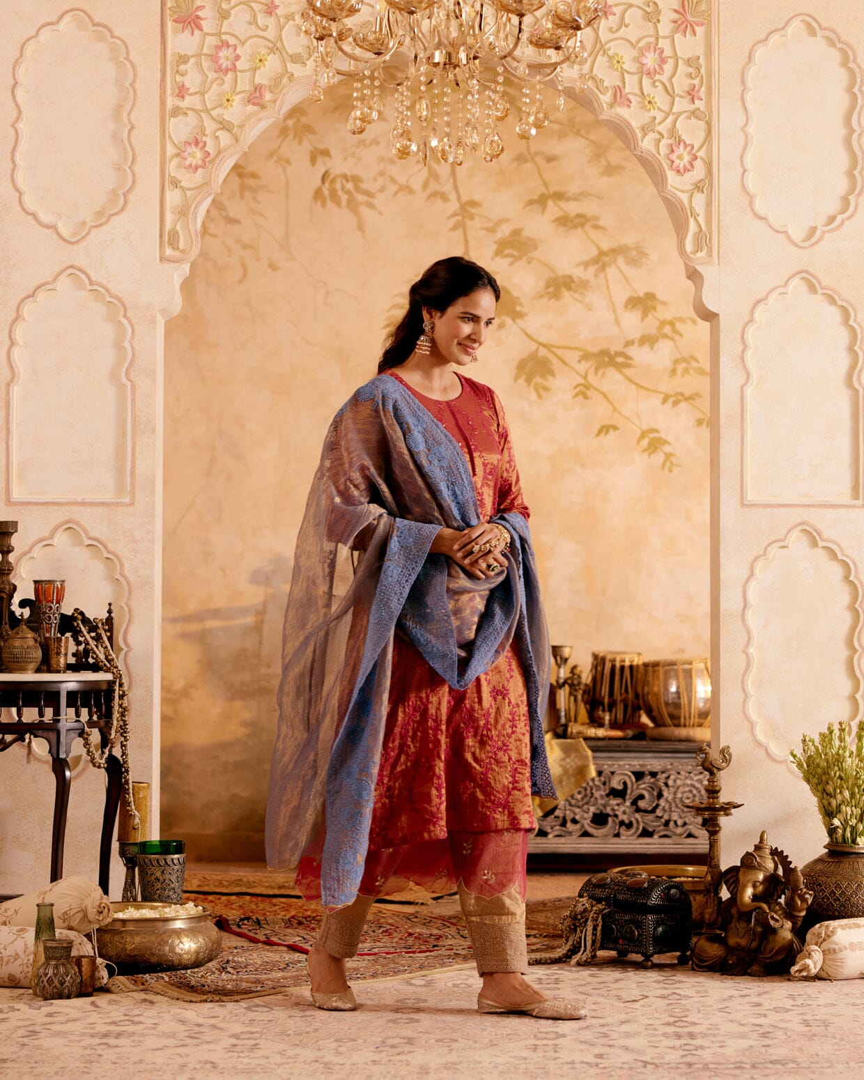 SURMAYI raag Maahuri- set of 3 ( plum kurta, pant & dupatta) Naaz By Noor