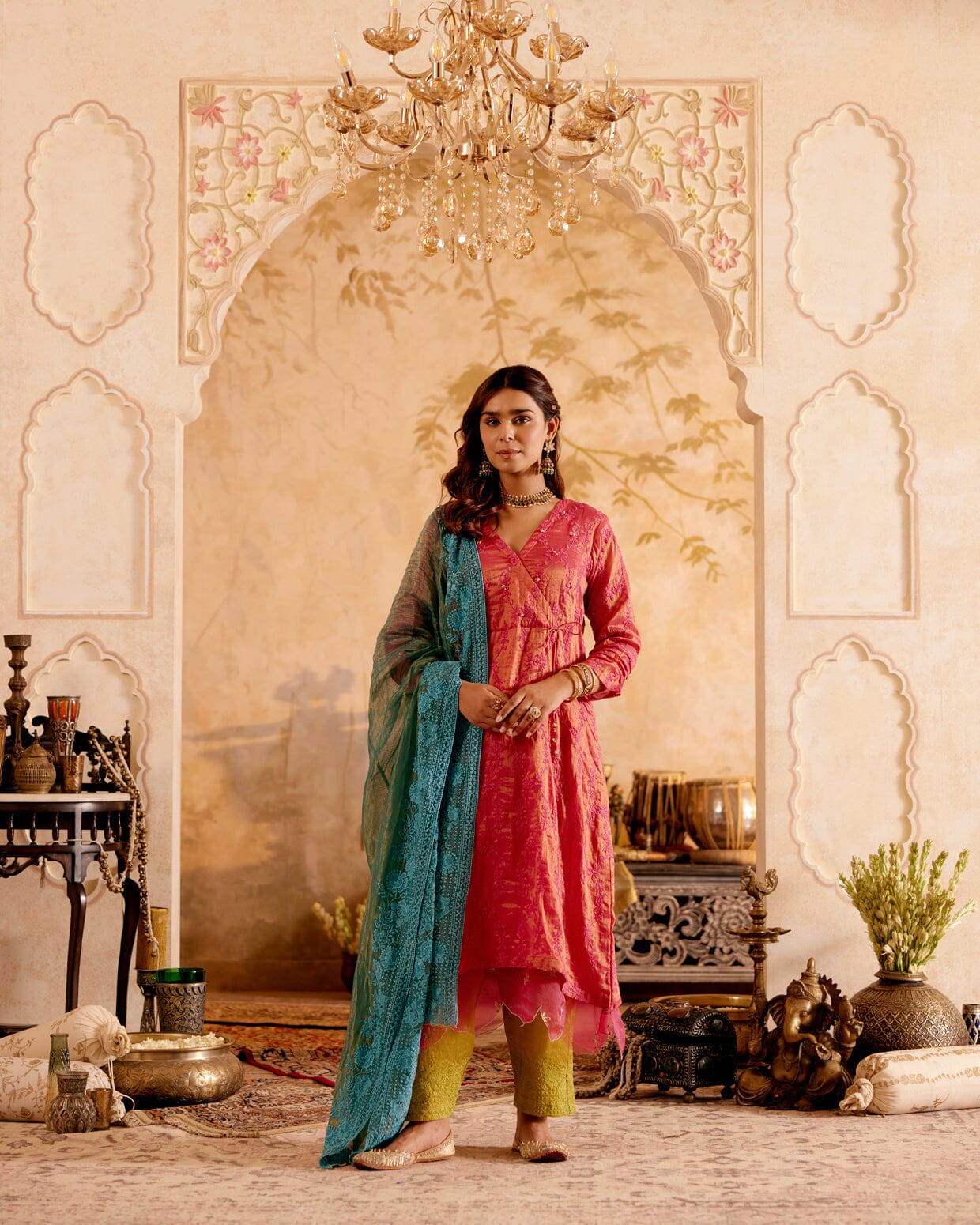 SURMAYI raag Malhar- set of 3( hot pink kurta, pant & dupatta) Naaz By Noor