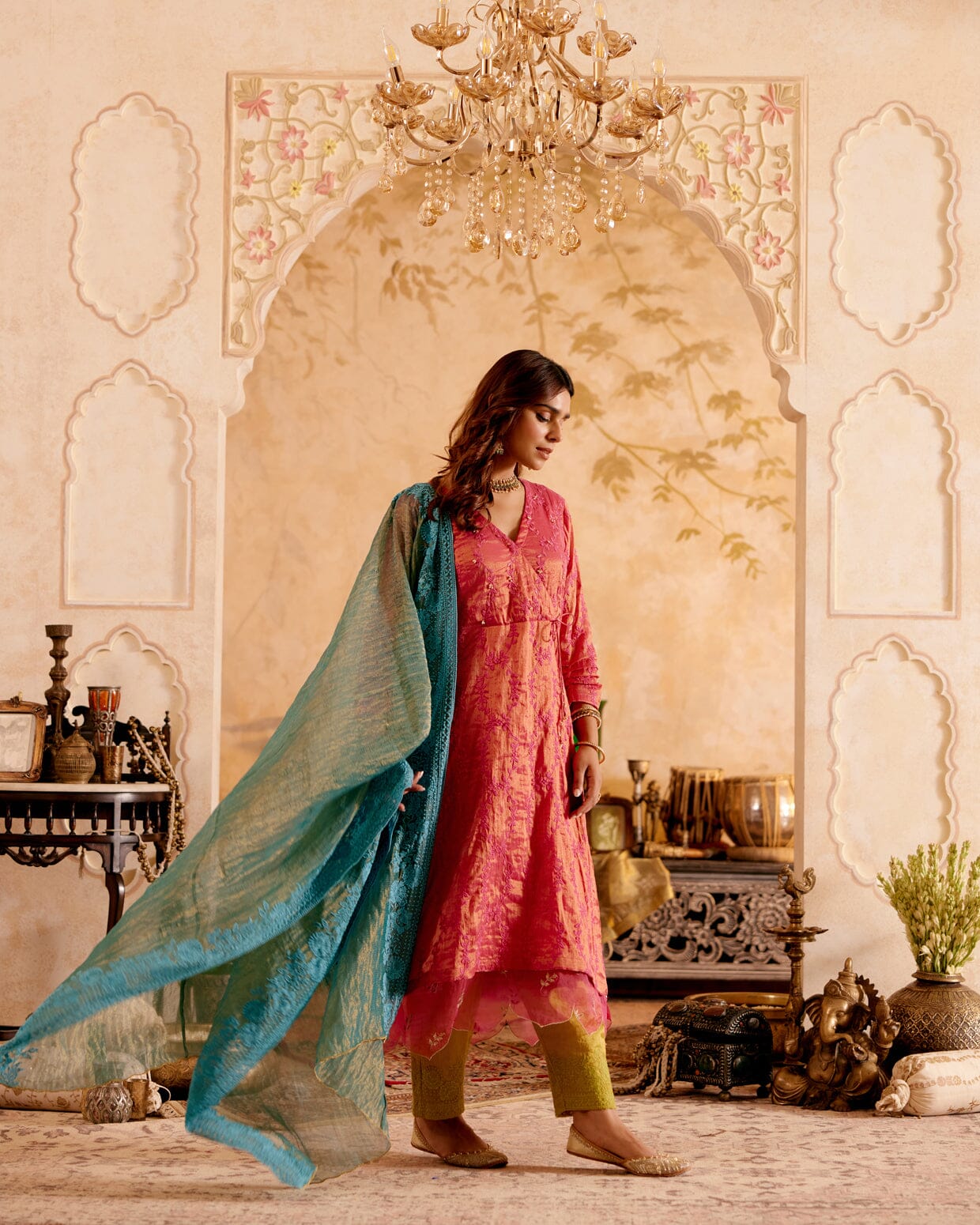 SURMAYI raag Malhar- set of 3( hot pink kurta, pant & dupatta) Naaz By Noor