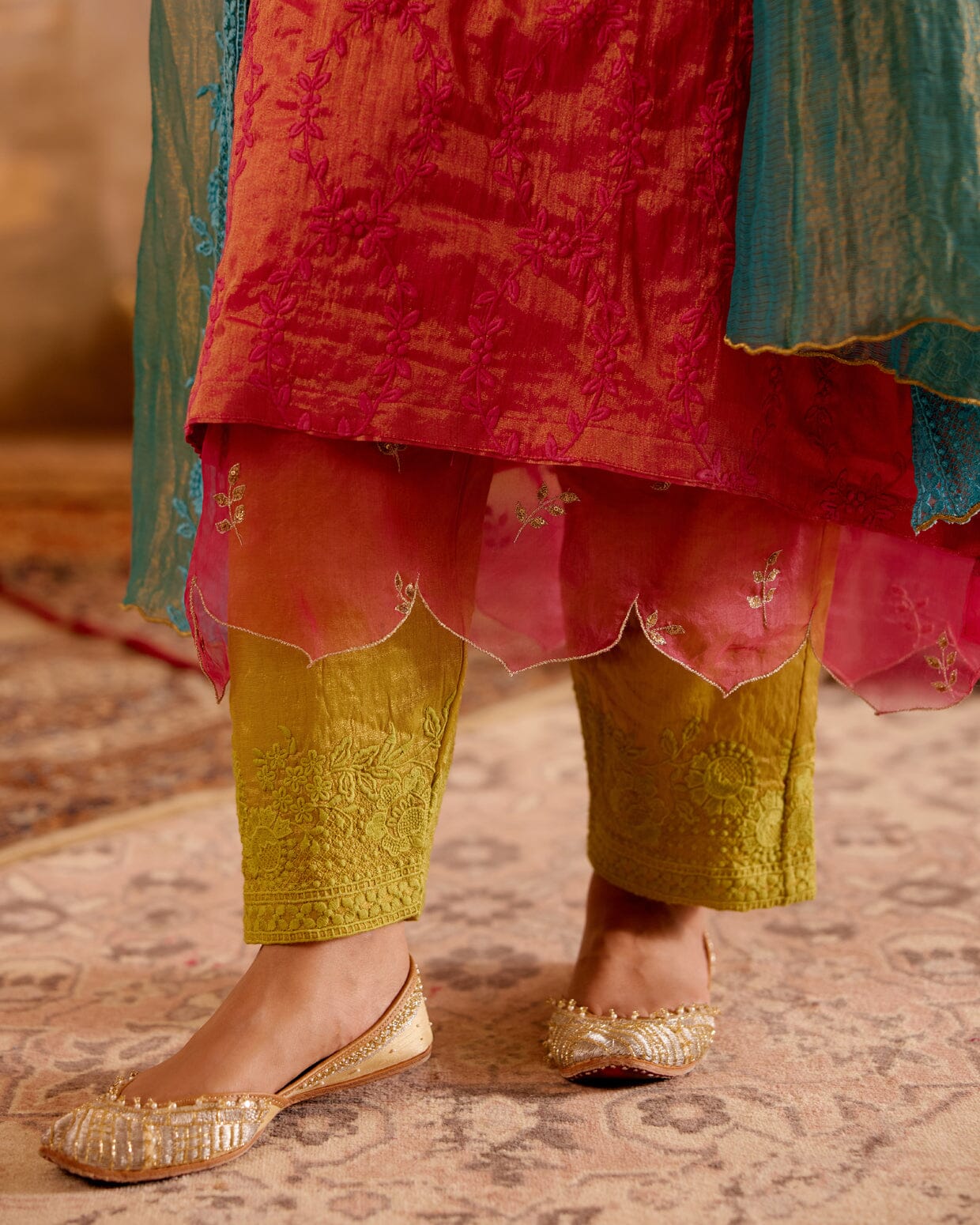 SURMAYI raag Malhar- set of 3( hot pink kurta, pant & dupatta) Naaz By Noor