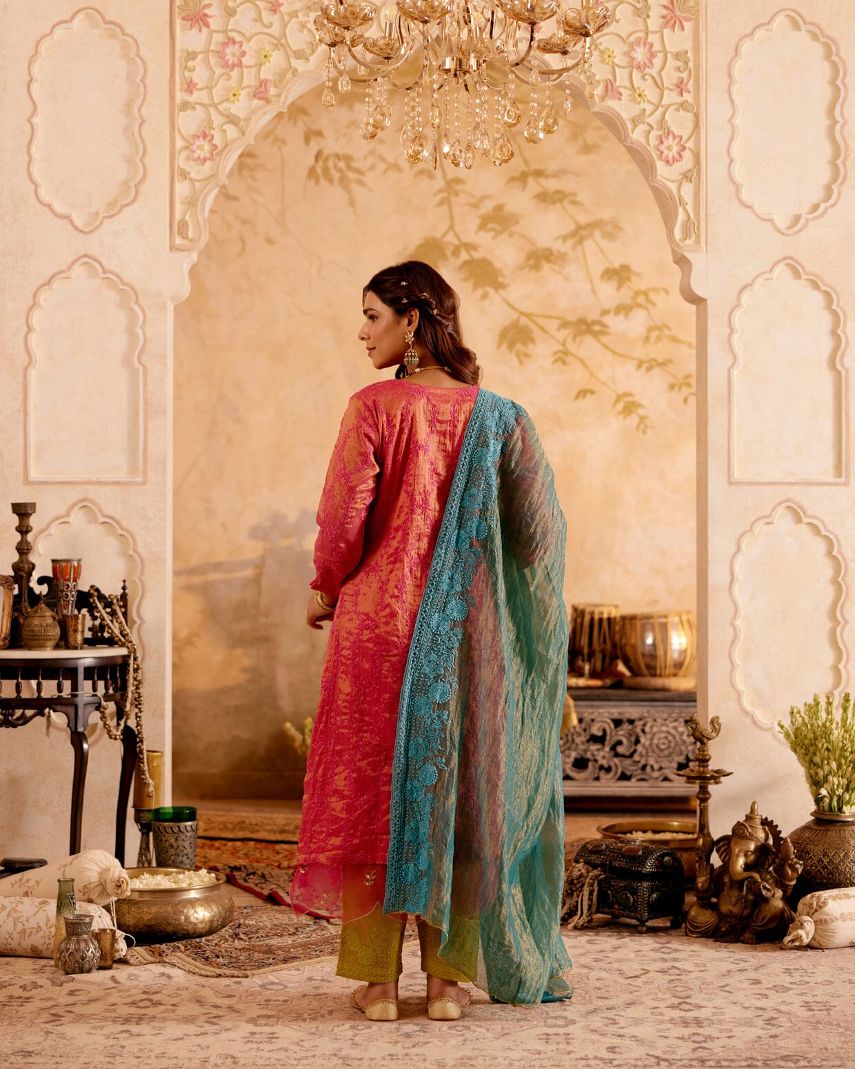 SURMAYI raag Malhar- set of 3( hot pink kurta, pant & dupatta) Naaz By Noor