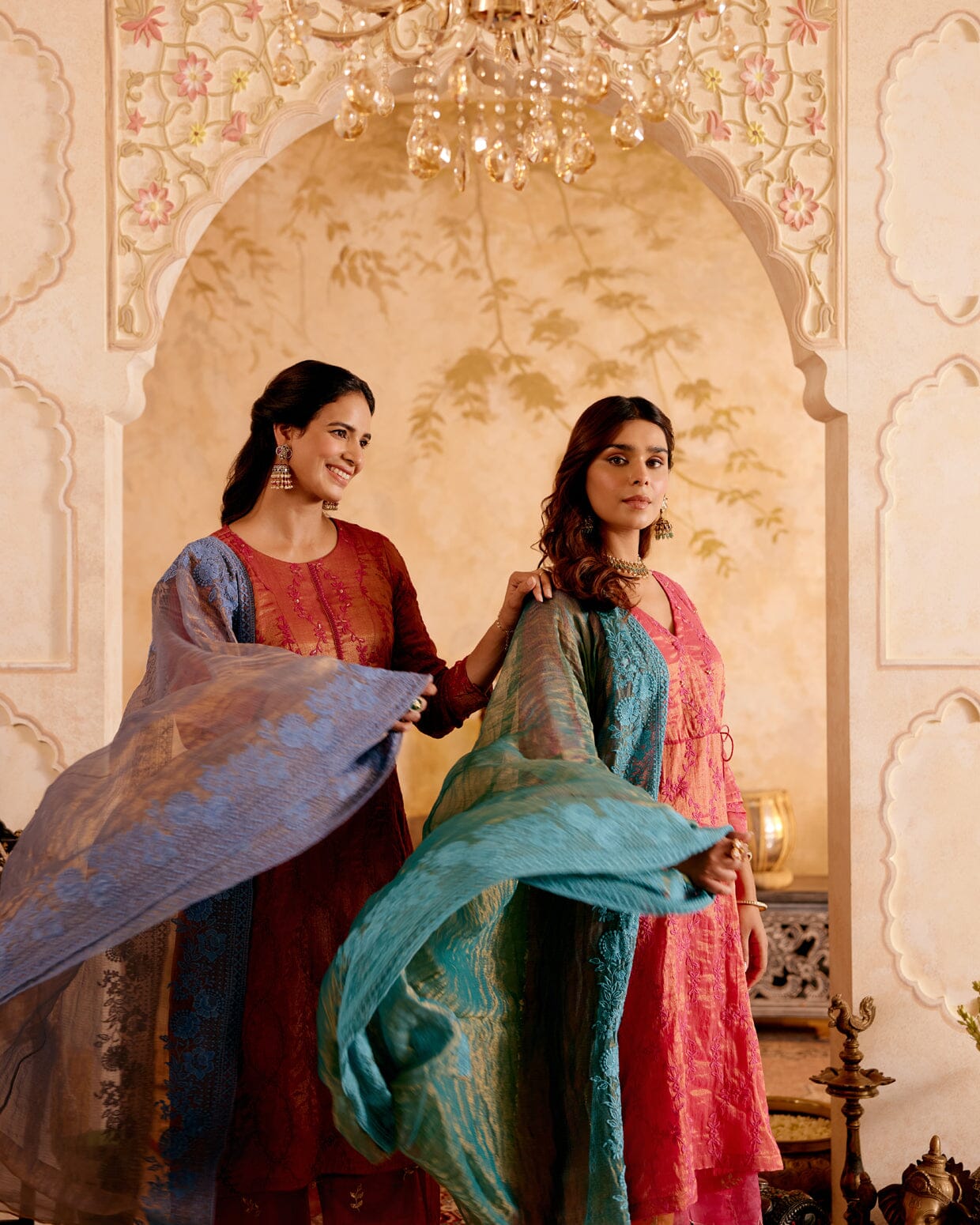 SURMAYI raag Malhar- set of 3( hot pink kurta, pant & dupatta) Naaz By Noor