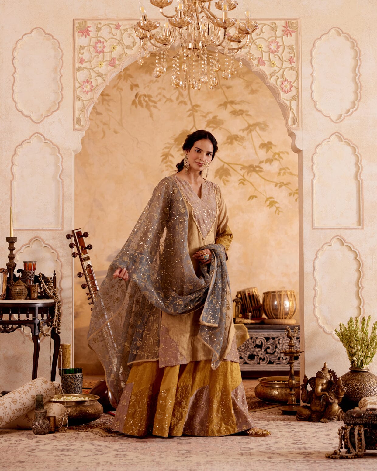 SURMAYI raag Nepali-set of 3 ( kurta, sharara & dupatta) Naaz By Noor