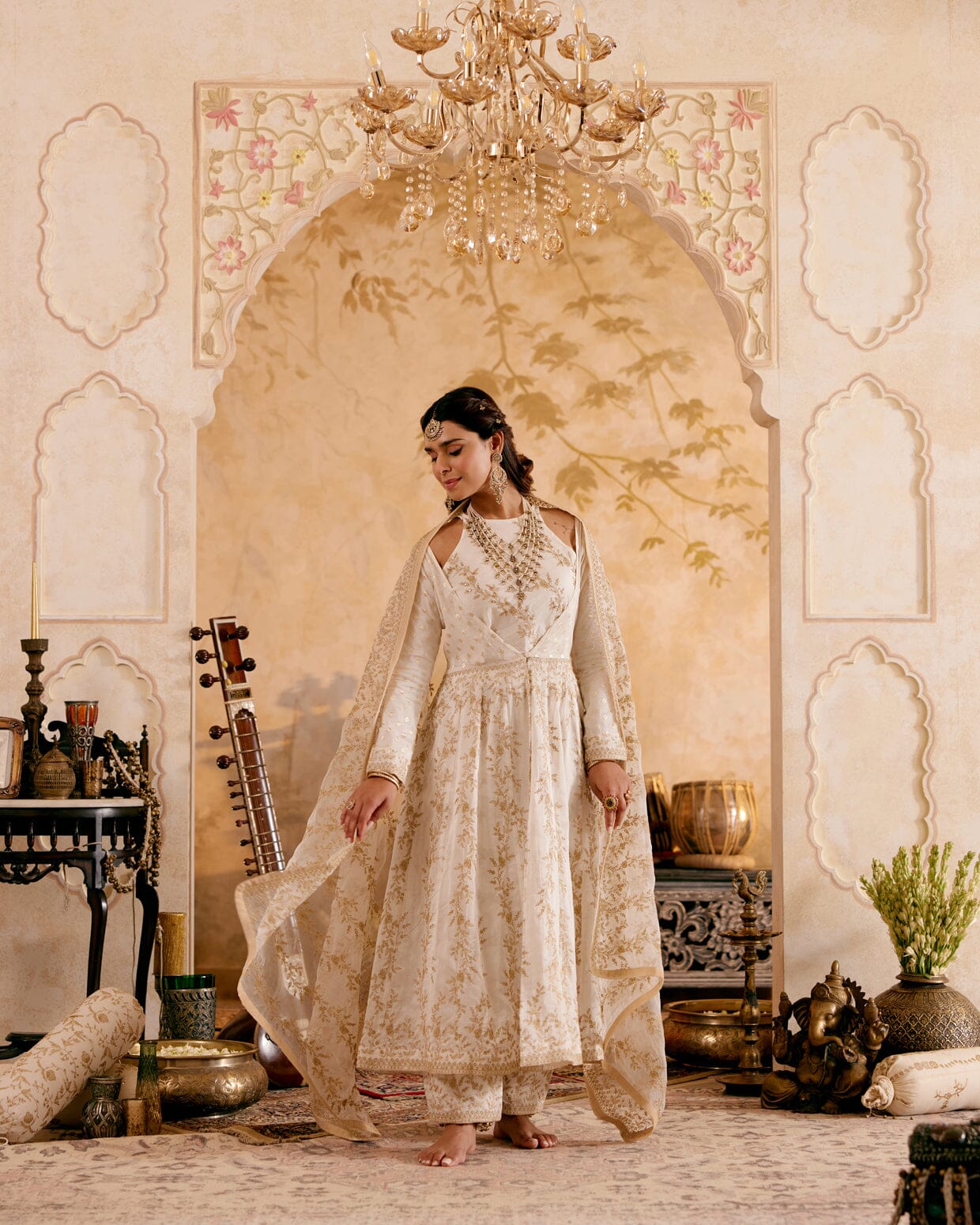 SURMAYI raag Ramani- set of 4( crop top, kalidar overlay, pant & dupatta) Naaz By Noor