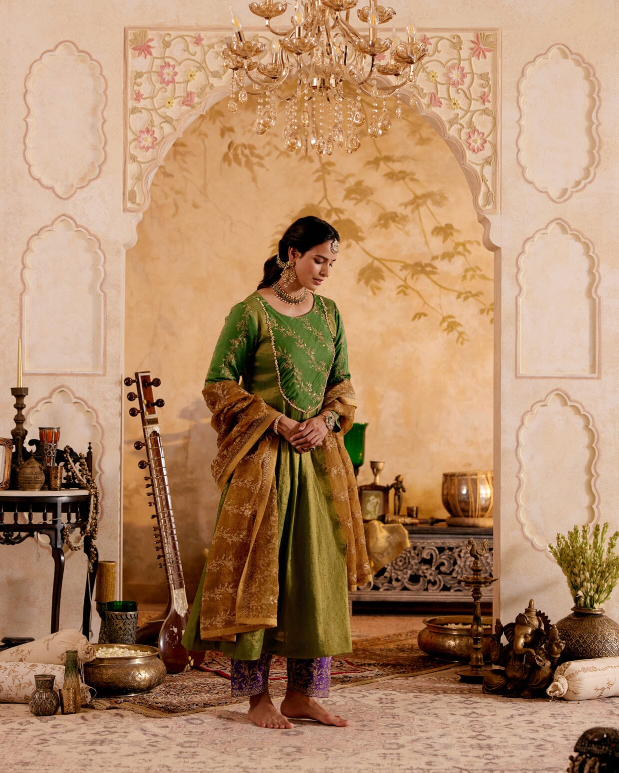 SURMAYI raag Yaman-set of 3( kalidar kurta, pant & dupatta) Naaz By Noor