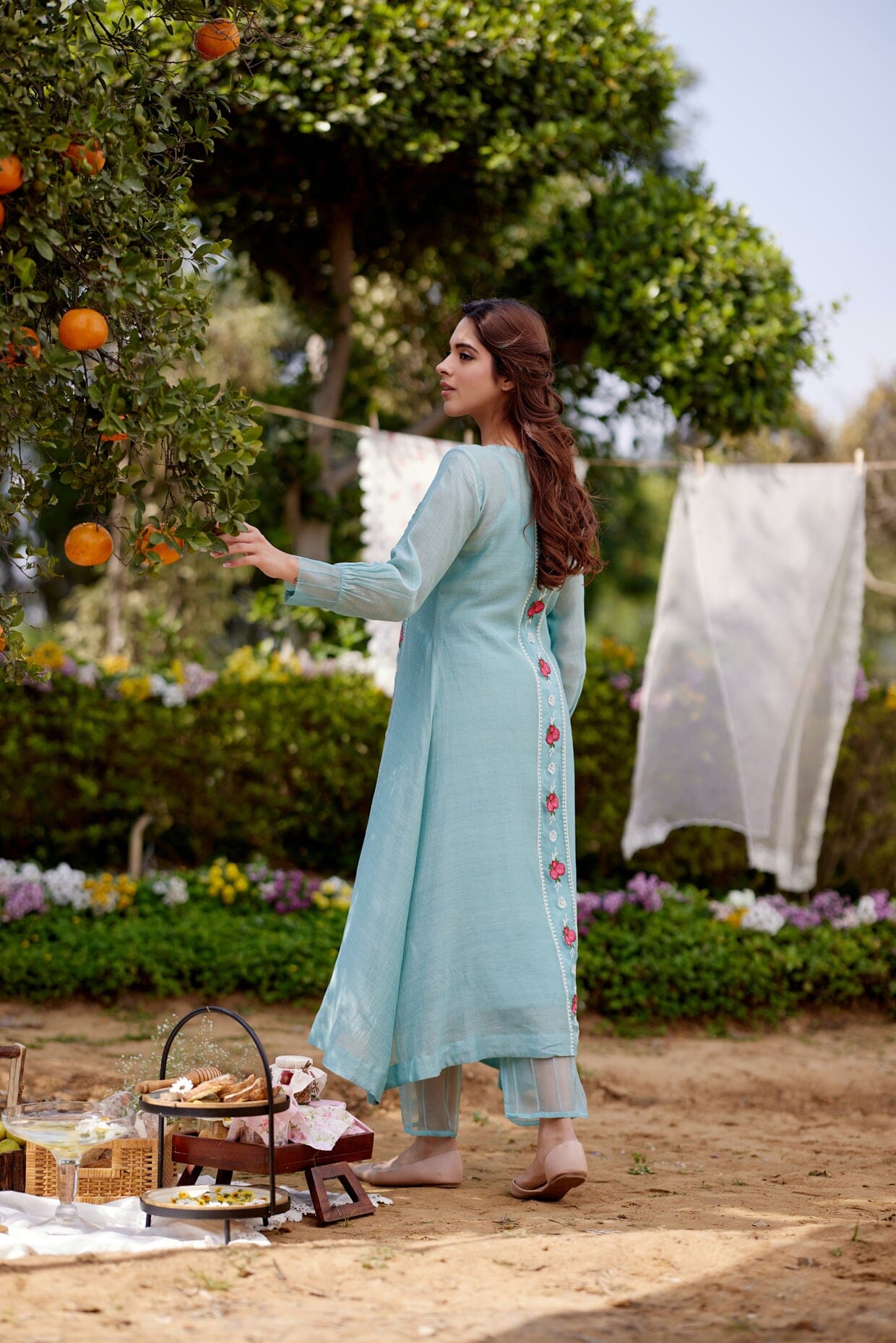 TURQUOISE JADE VINE fields-set of 3 ( kurta, pant & dupatta) Naaz By Noor