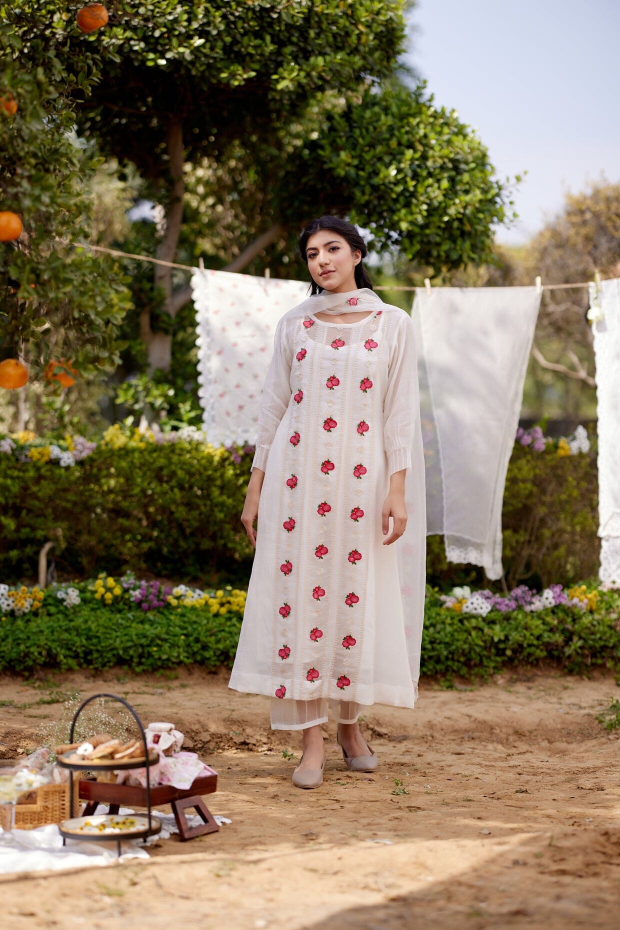 WHITE DAISY fields-set of 3( kurta,pant & dupatta) Naaz By Noor