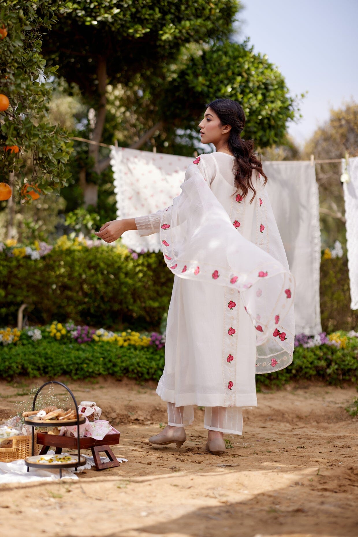 WHITE DAISY fields-set of 3( kurta,pant & dupatta) Naaz By Noor