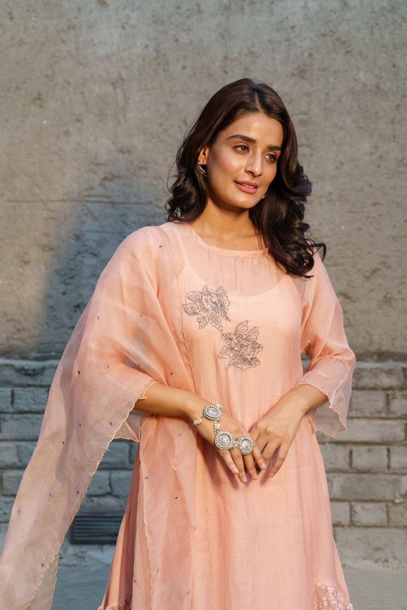 Baby Pink Kurta With Pants And Dupatta - Naaz By Noor