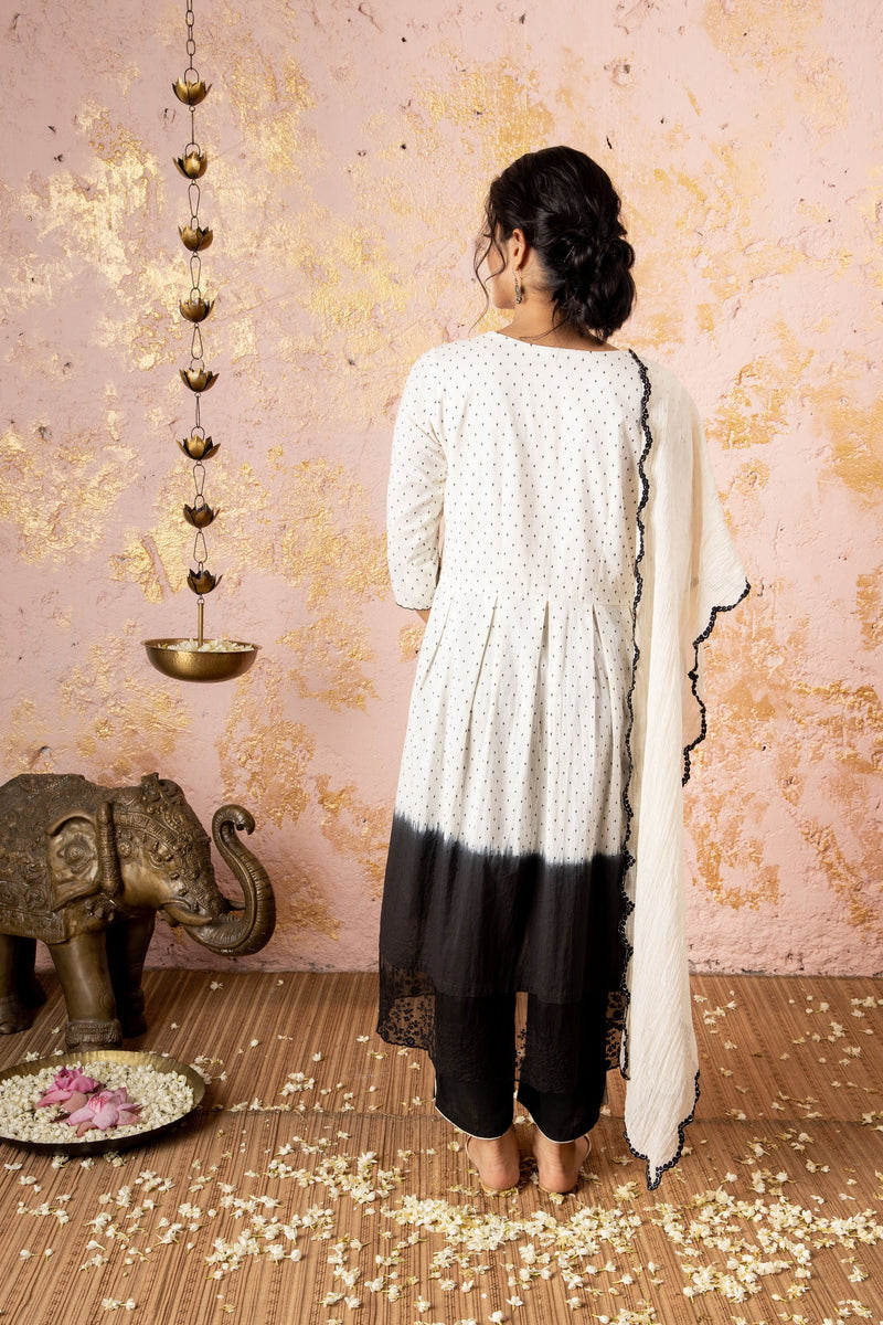 Black And White Ombre KurtaSet With Straight Pants (Without Stole) - Naaz By Noor
