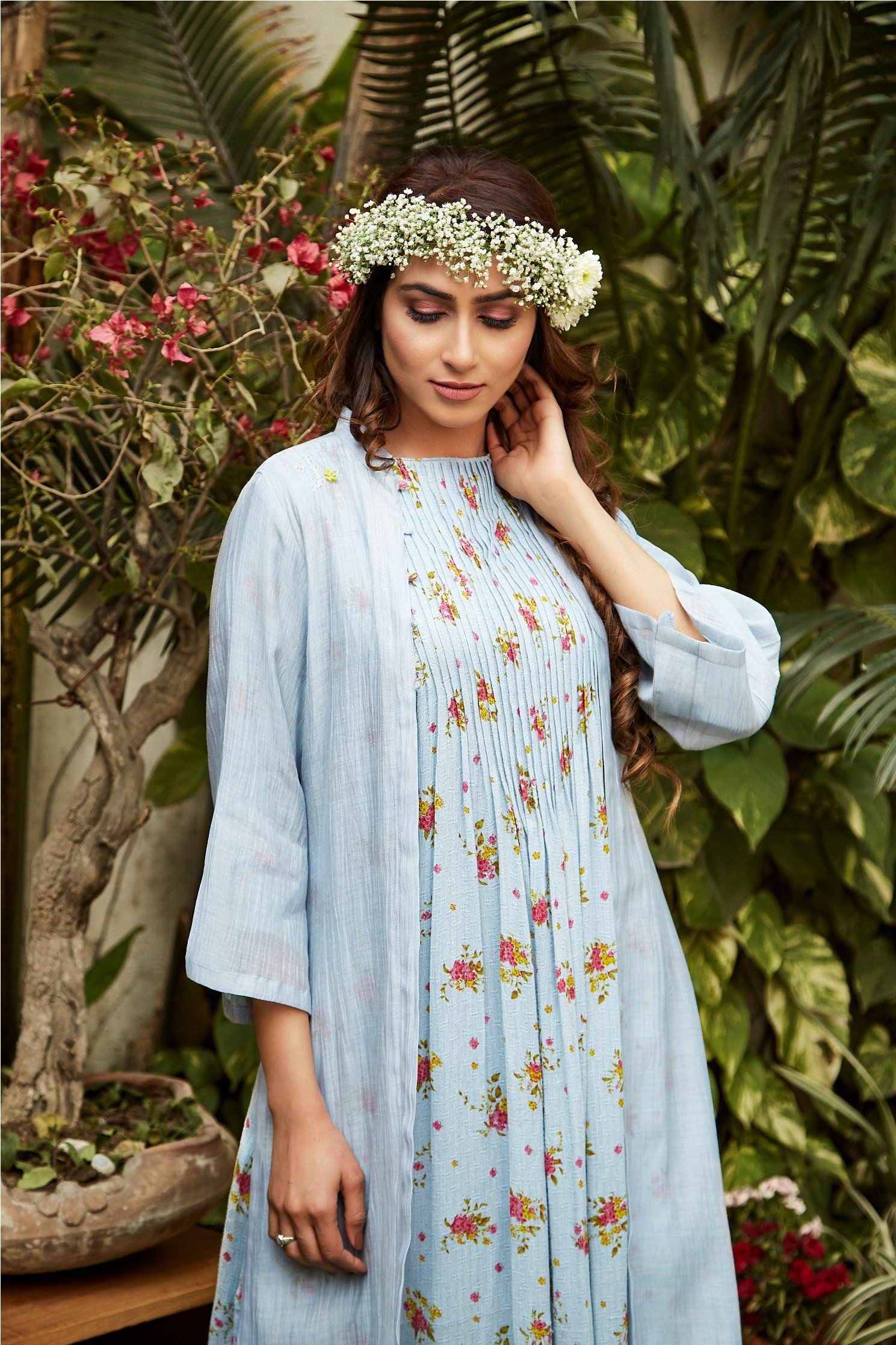 Blue kurta and pant with cape - Naaz By Noor