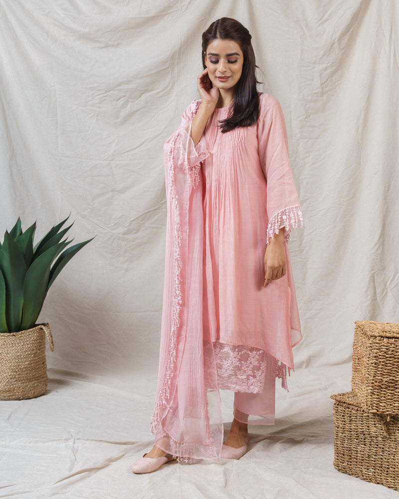 Blush Pink ensemble (kurta and pant  ) - Naaz By Noor