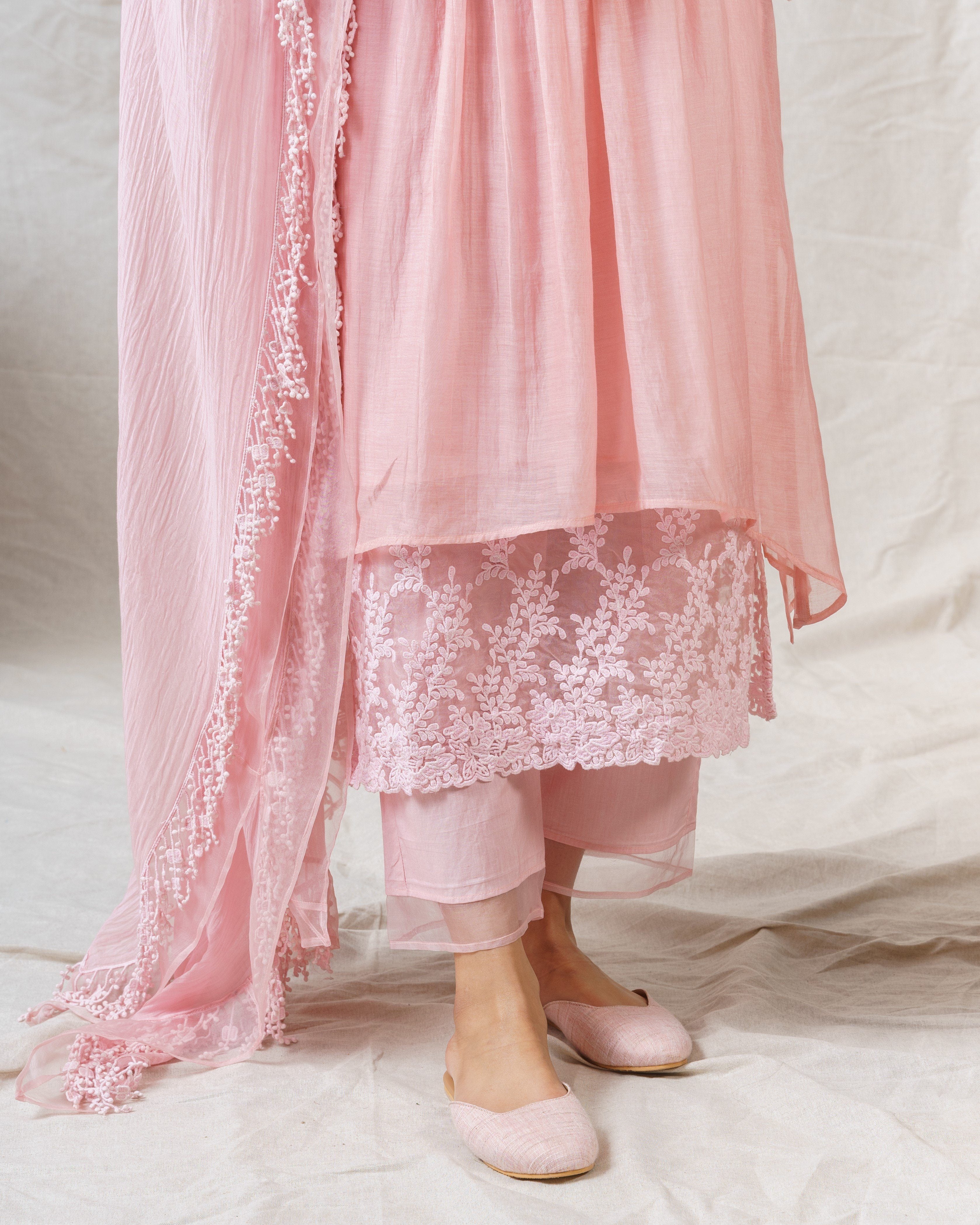 Blush Pink ensemble ( kurta , pant and dupatta ) - Naaz By Noor