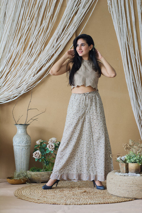 CAPPUCCINO ROSE CROP TOP AND PRINTED PLAZZO - Naaz By Noor