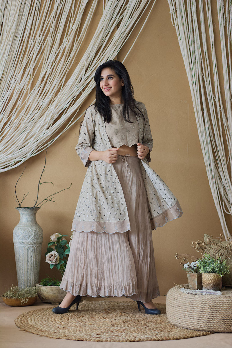 CAPPUCCINO ROSE PEPLUM OUTFIT( WITHOUT DUPATTA) - Naaz By Noor