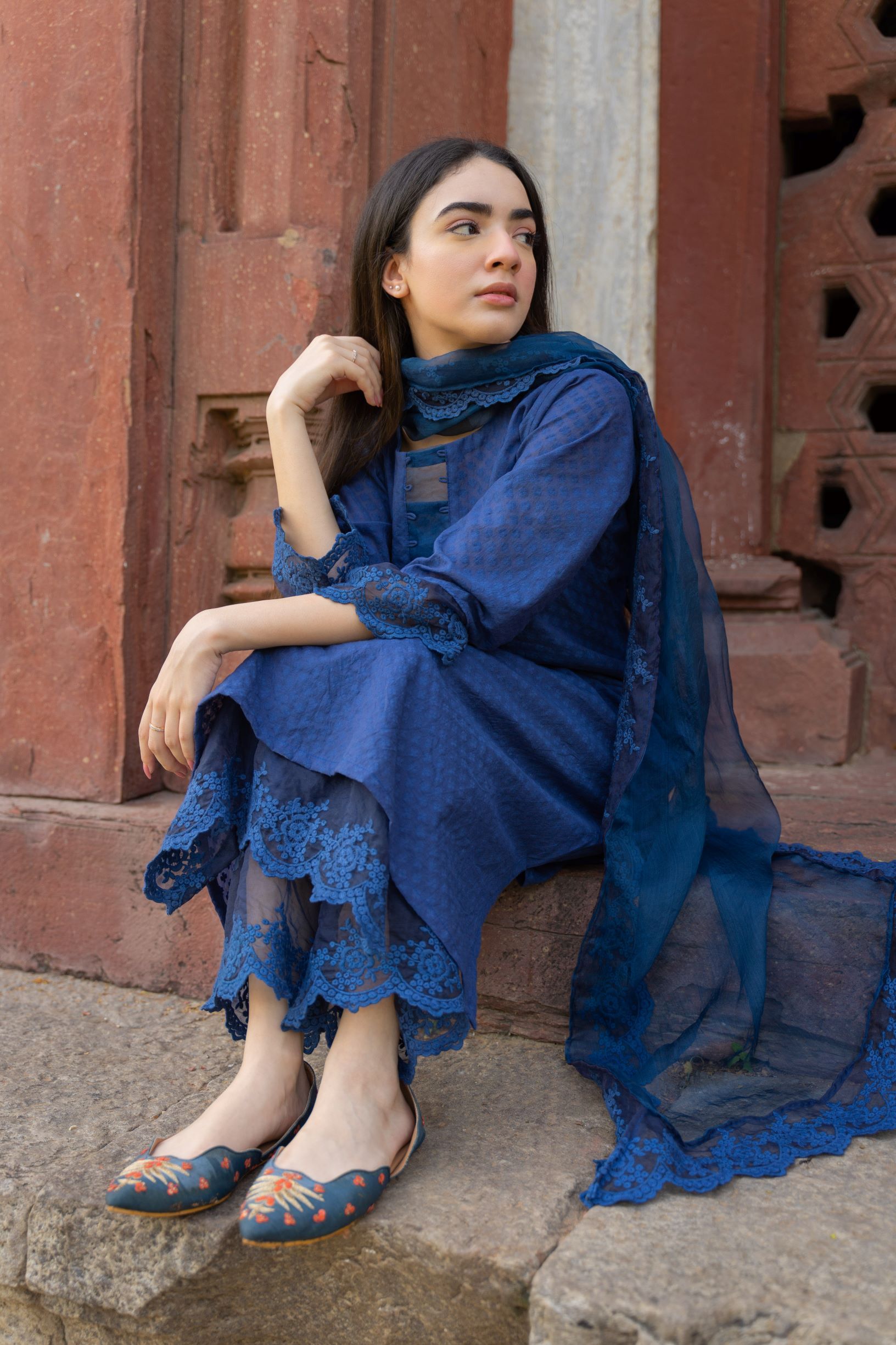 CLASSIC BLUE ENSEMBLE-SET OF 3 Naaz By Noor