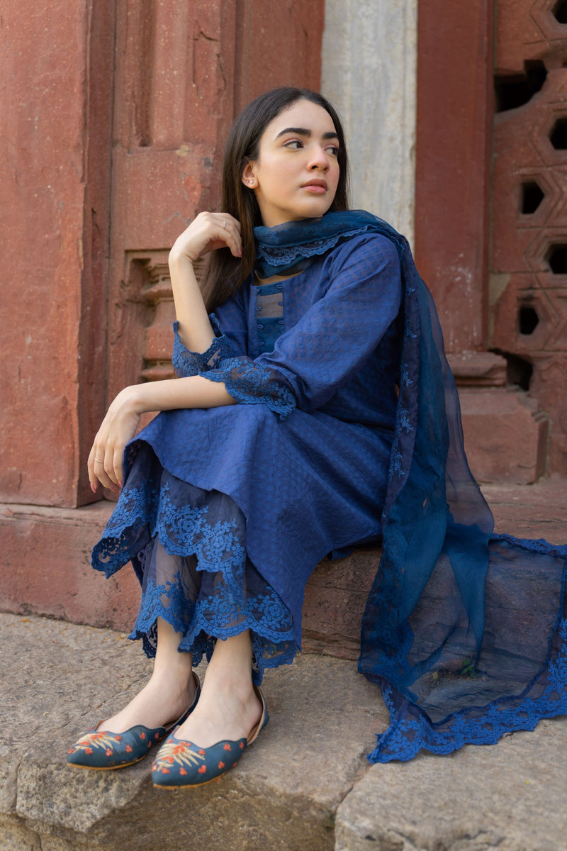 CLASSIC BLUE ENSEMBLE-SET OF 3 Naaz By Noor 