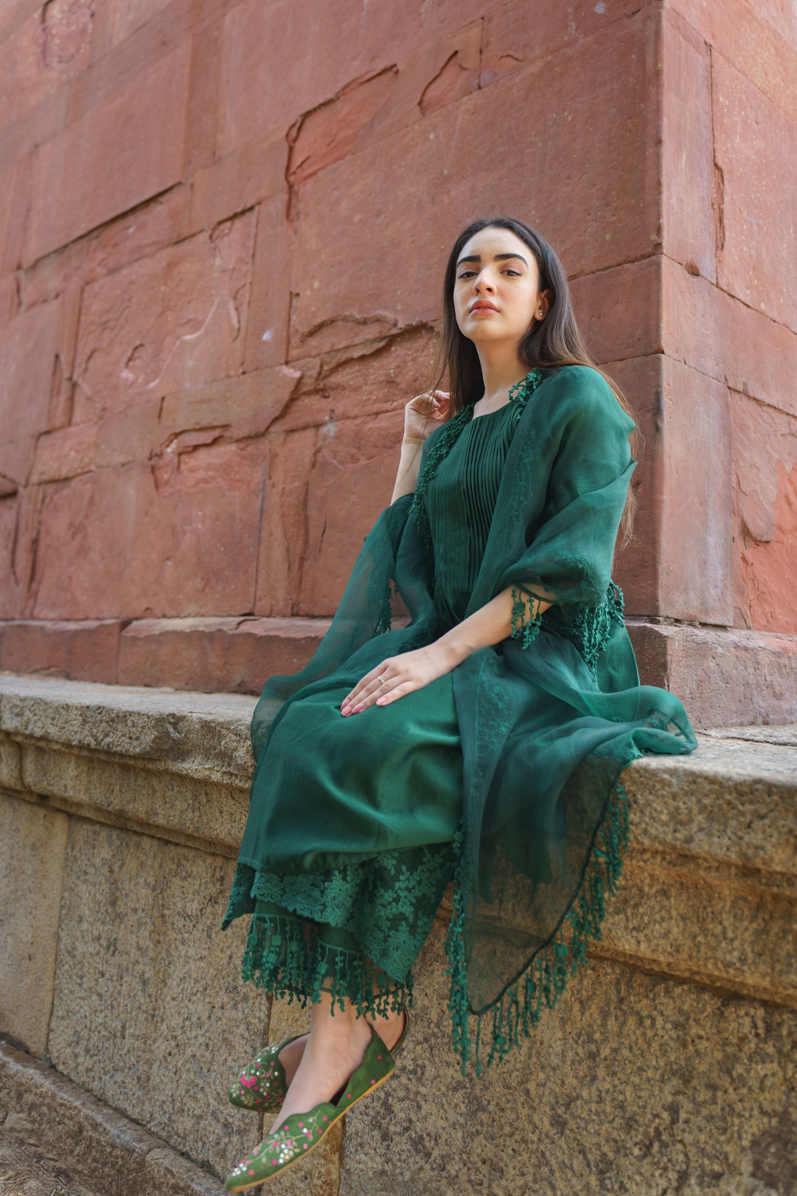 CLASSIC GREEN ENSEMBLE-SET OF 3 Naaz By Noor